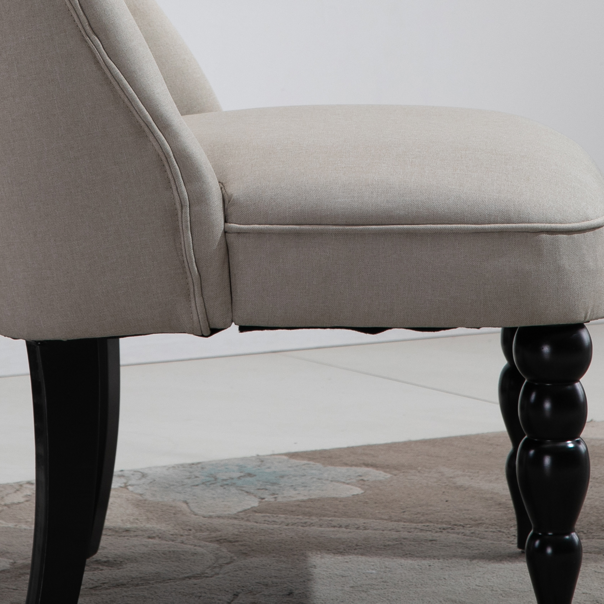 Relaxsessel Vintage Ruhesessel Relaxstuhl Polstersessel Esszimmerstuhl Leinenbezug Holzgestell Beige+Schwarz 67 x 67 x 78 cm