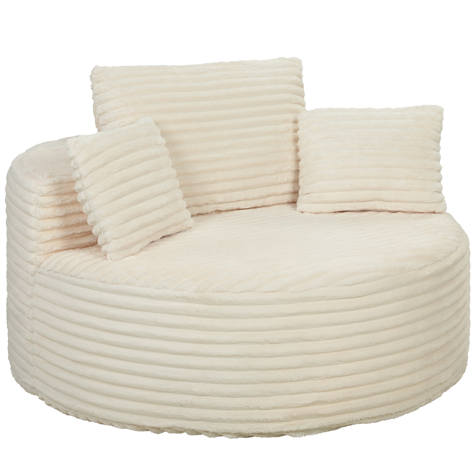 Sessel mit tiefer Sitzfläche, Einzelsofa ohne festen Rahmen, Vollschaum-Design, 4 Kissen, Cremeweiß