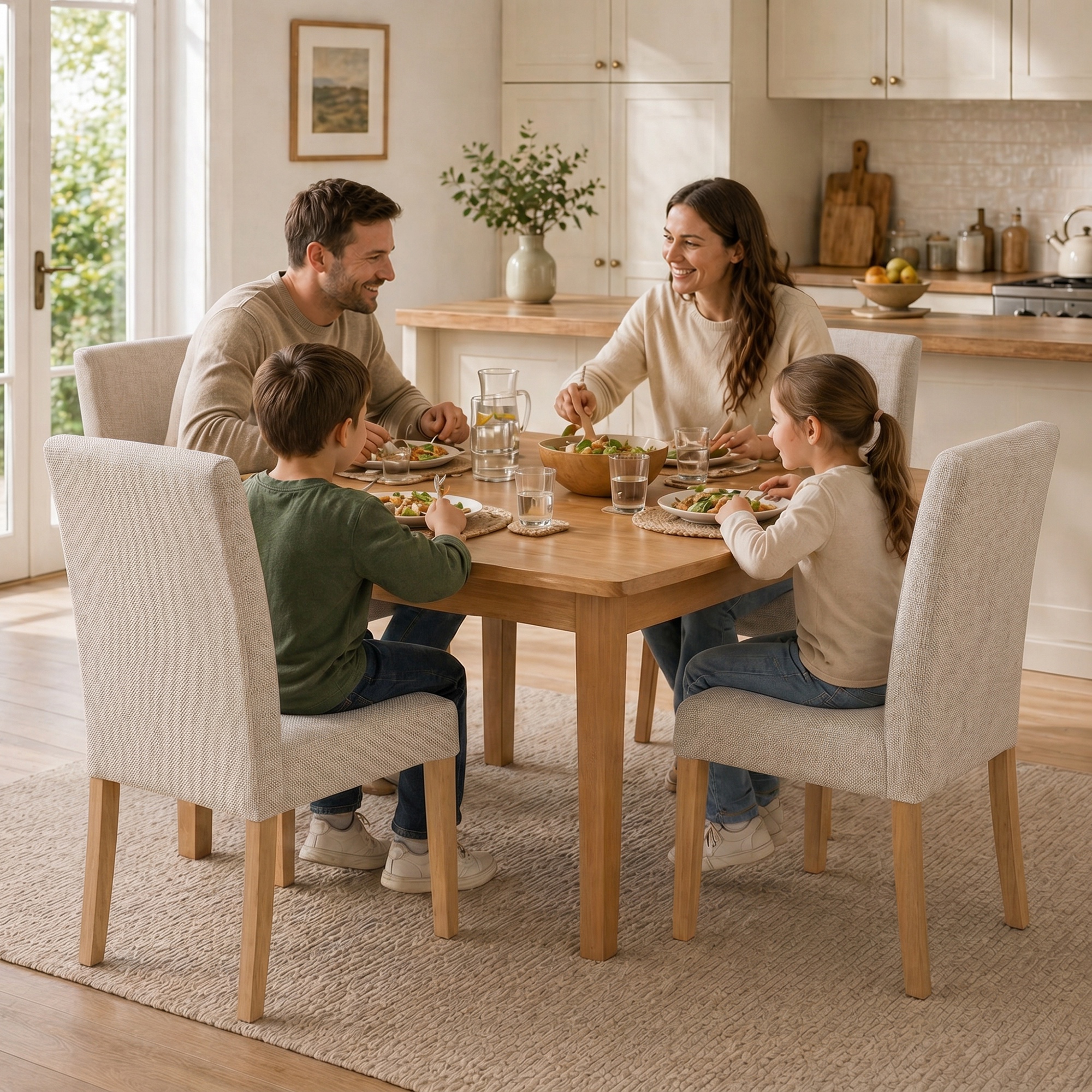 Esszimmerstühle im 2er-Set, moderne Leinen-Polsterstühle mit gepolstertem Sitz und Rückenlehne, Beine aus Kautschukholz