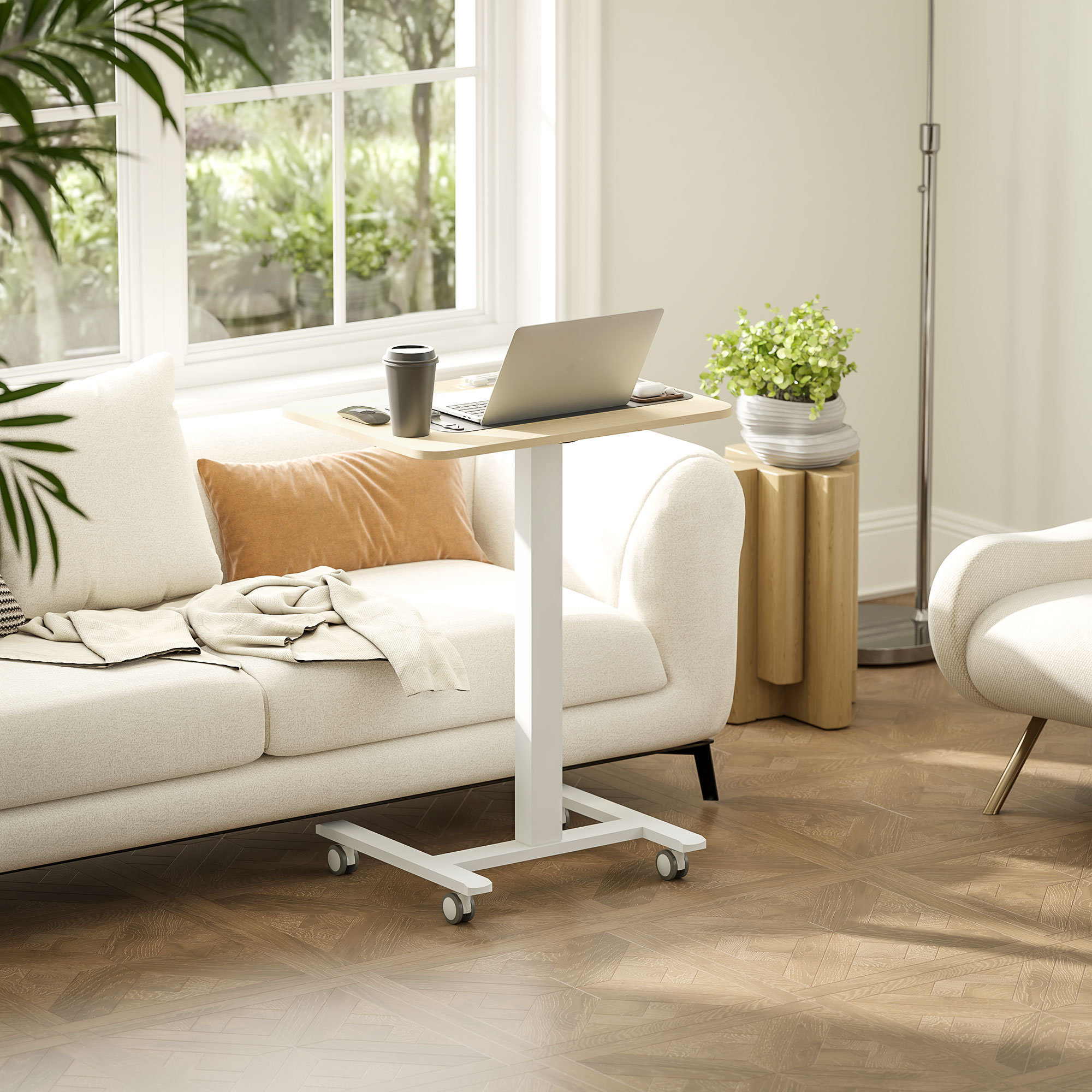 Stehpult Stehtisch, Laptoptisch, höhenverstellbar, 4 Rollen, 65 cm x 48 cm x 108 cm, Gelb