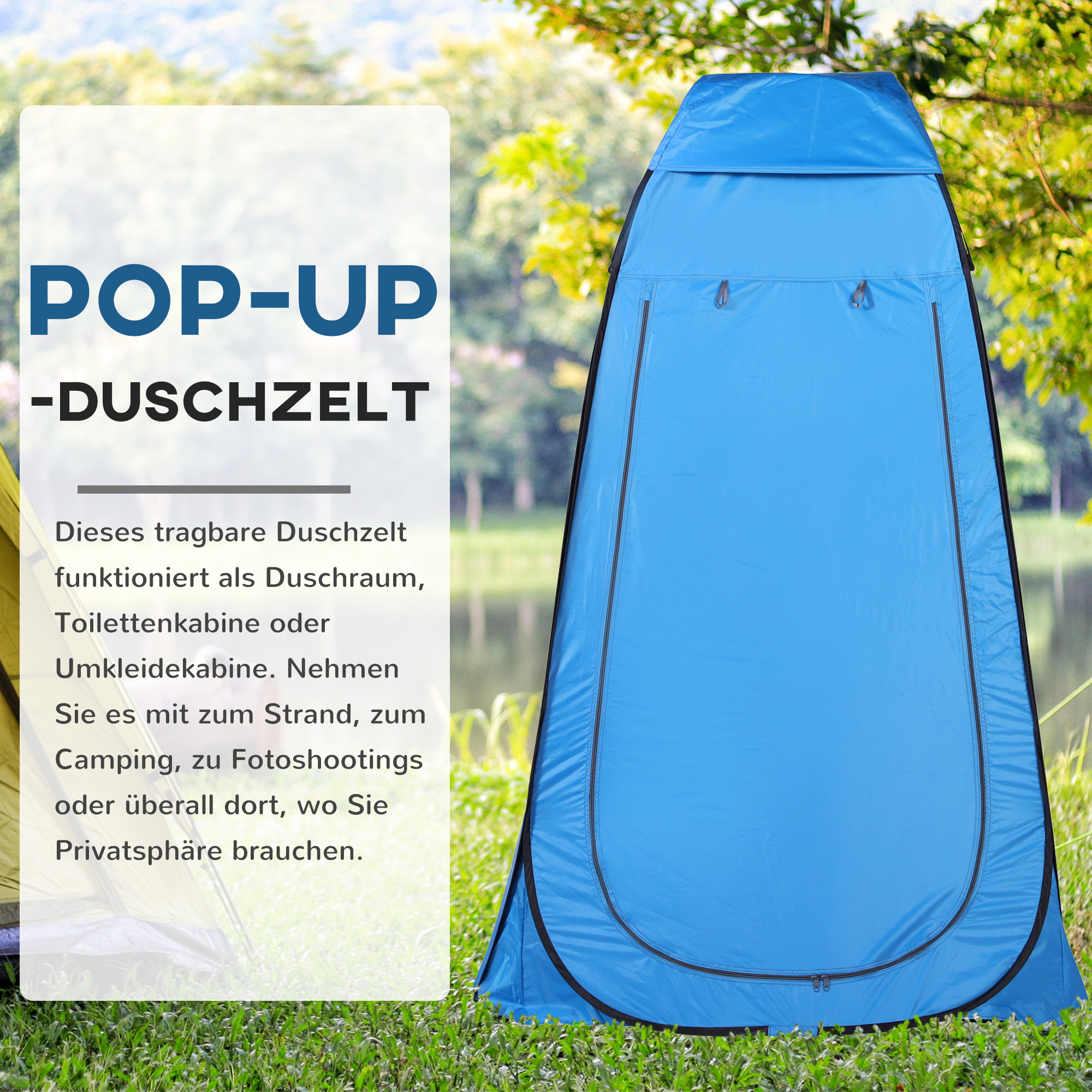 Pop up Toilettenzelt Mobiles Camping Duschzelt Umkleidezelt mit Innentasche Duschkabine Umkleidekabine Wasserfest Polyester Himmelblau 120 x 120 x 190 cm