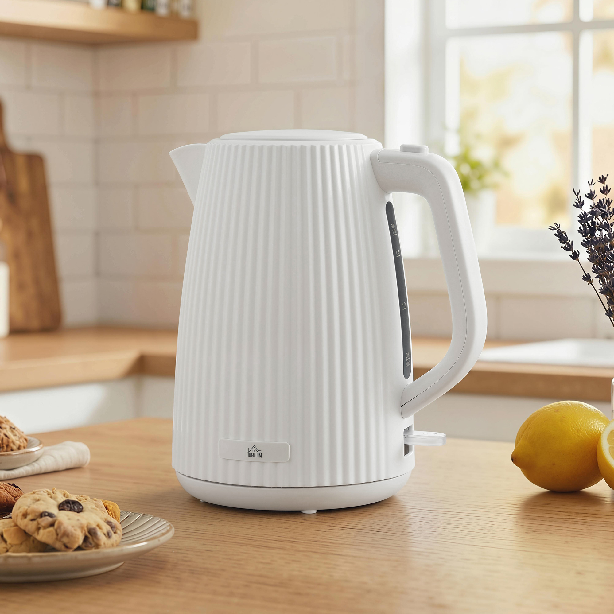 Wasserkocher, 1,7L Schnellkochfunktion, 2200W, mit herausnehmbarem Kalkfilter, Abschaltautomatik, Cremeweiß