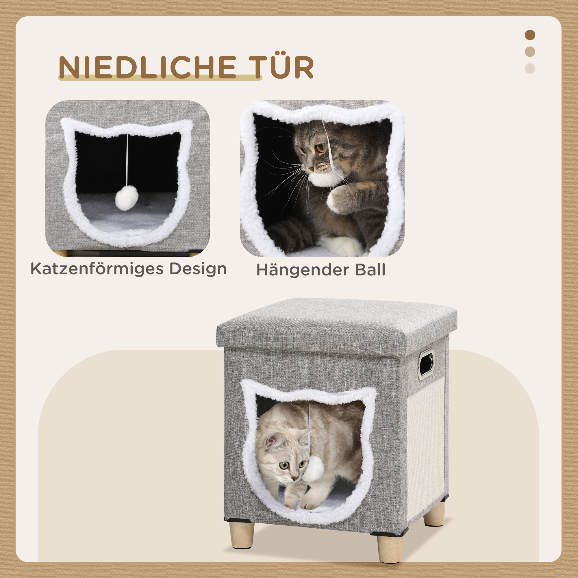 Katzenhöhle, Katzenhaus, inkl. Spielball, waschbares Kissen, 35,5 cm x 35,5 cm  x 42,5 cm