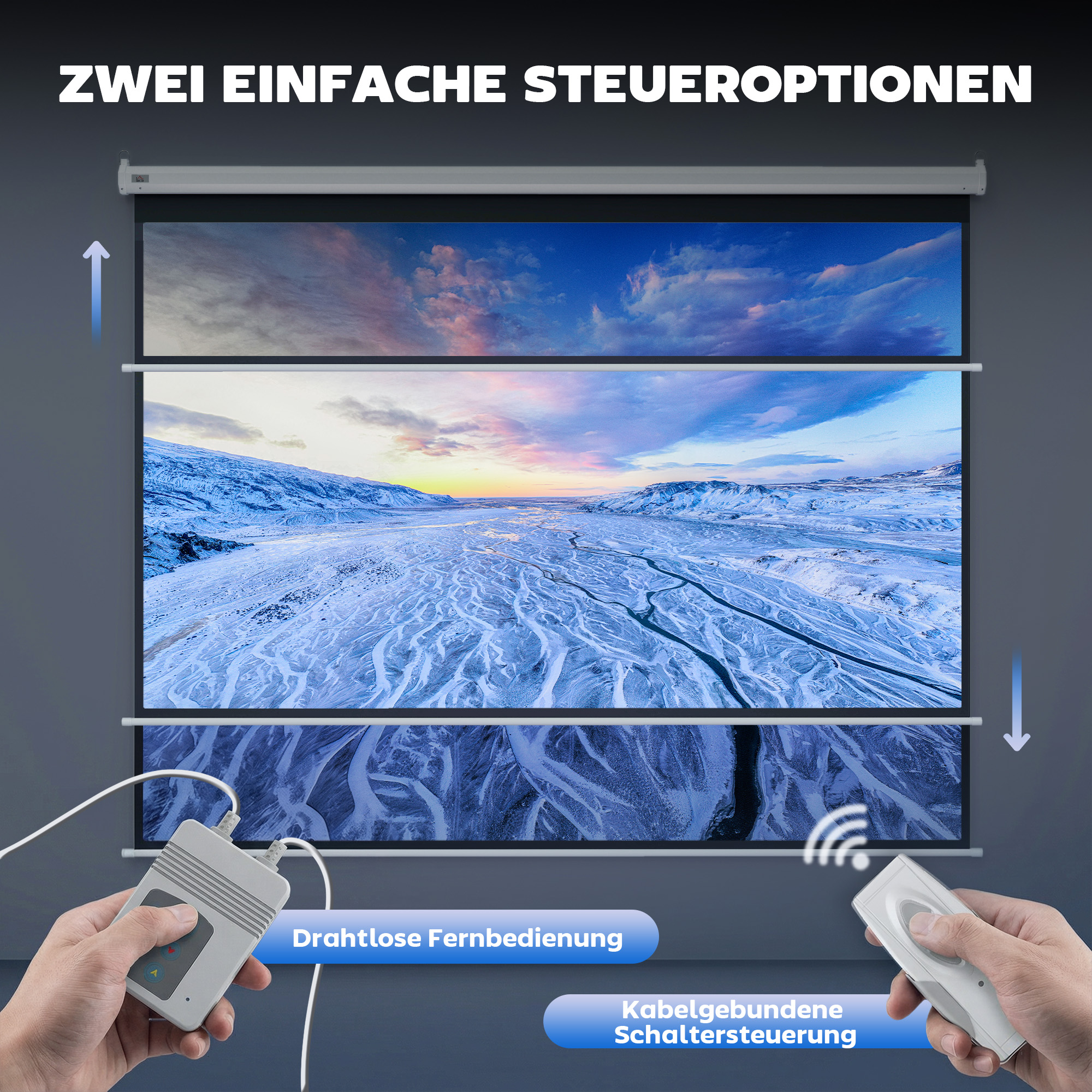 Beamer-Leinwand, inkl. Fernbedienung, 84 Zoll, 4:3 Format, 171x130 cm, Weiß