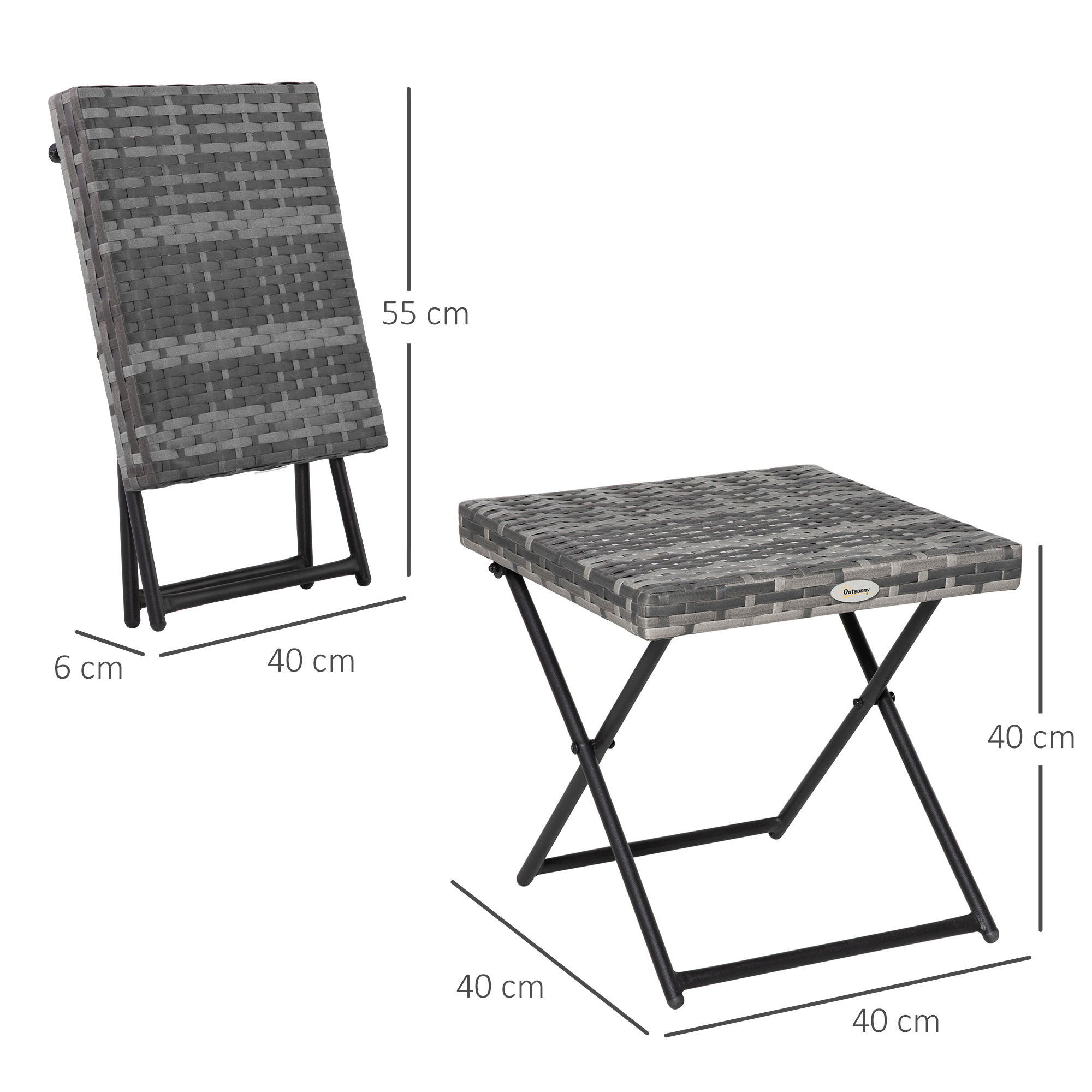 Beistelltisch aus Polyrattan klappbar Kaffeetisch Couchtisch Tablett Balkontisch Gartentisch Sofatisch Teetisch Gartenmöbel Rattantisch für Garten Terrasse Balkon, 40x40x40cm Graul