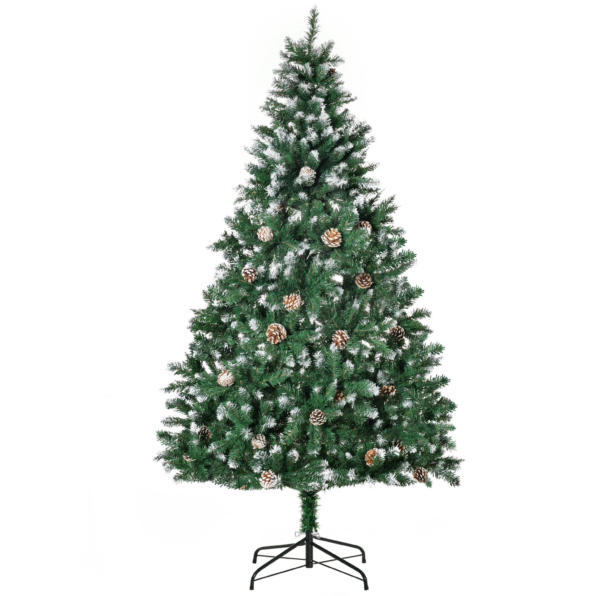 künstlicher Weihnachtsbaum 180 cm Kieferbaum künstlich mit 59 Zapfen, Schnee, 1111 Spitzen für drinnen