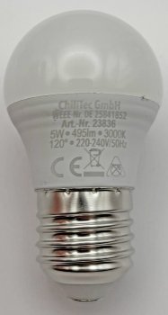 LED Tropfenlampe E27  "promo" warmweiß / 120°, 230V, 5W, 495lm, 3000k