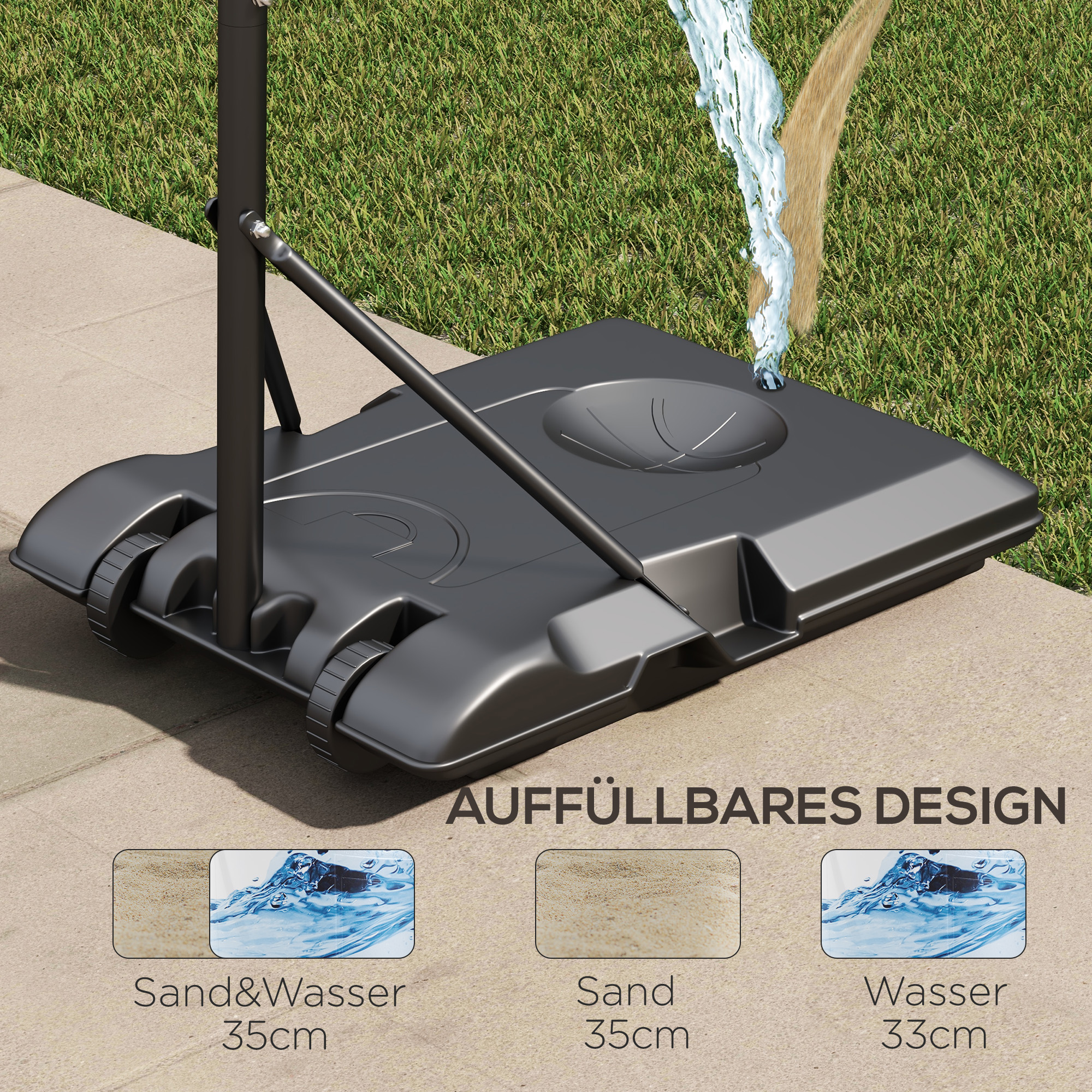 Höhenverstellbarer Basketballkorb, freistehend, mit Netz und Rädern, große Basis, 179-209 cm, Kunststoff, Stahl
