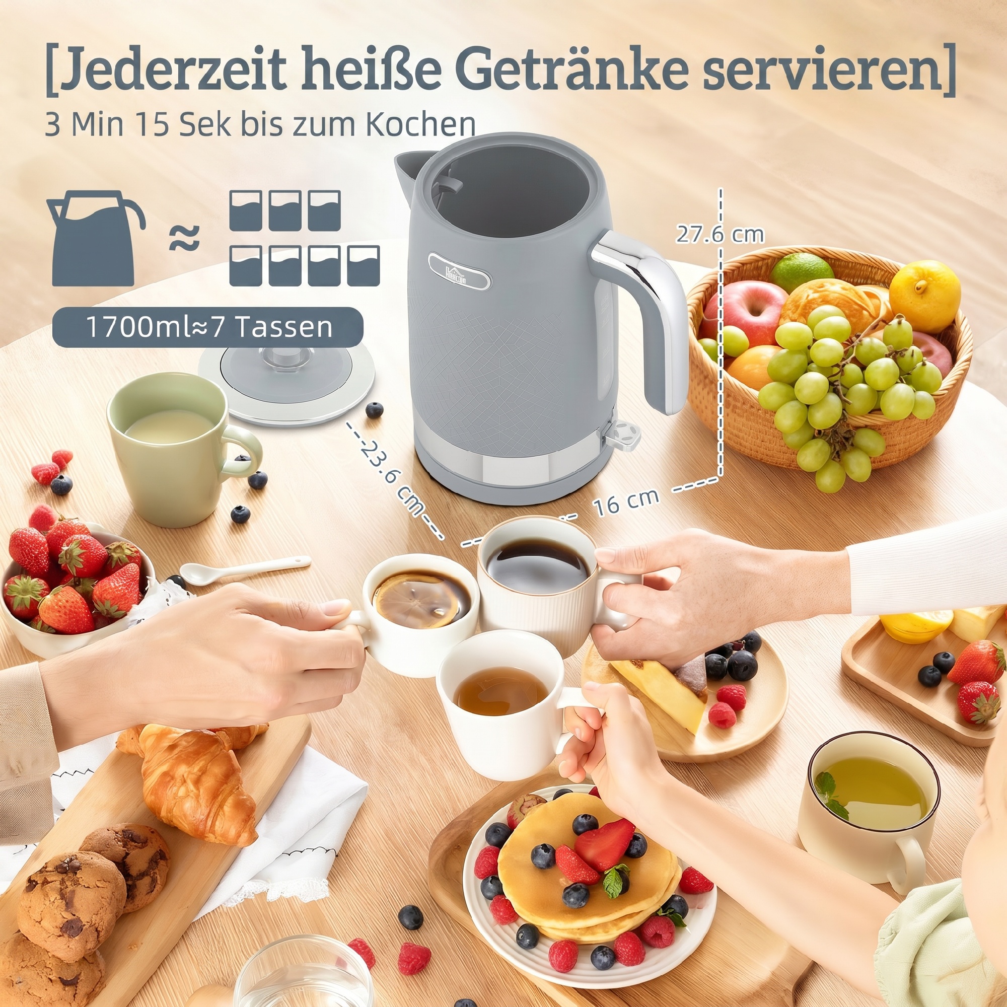 Wasserkocher- und Toaster-Set, 1,7L 2200W Schnellkoch-Wasserkocher mit Thermostat
