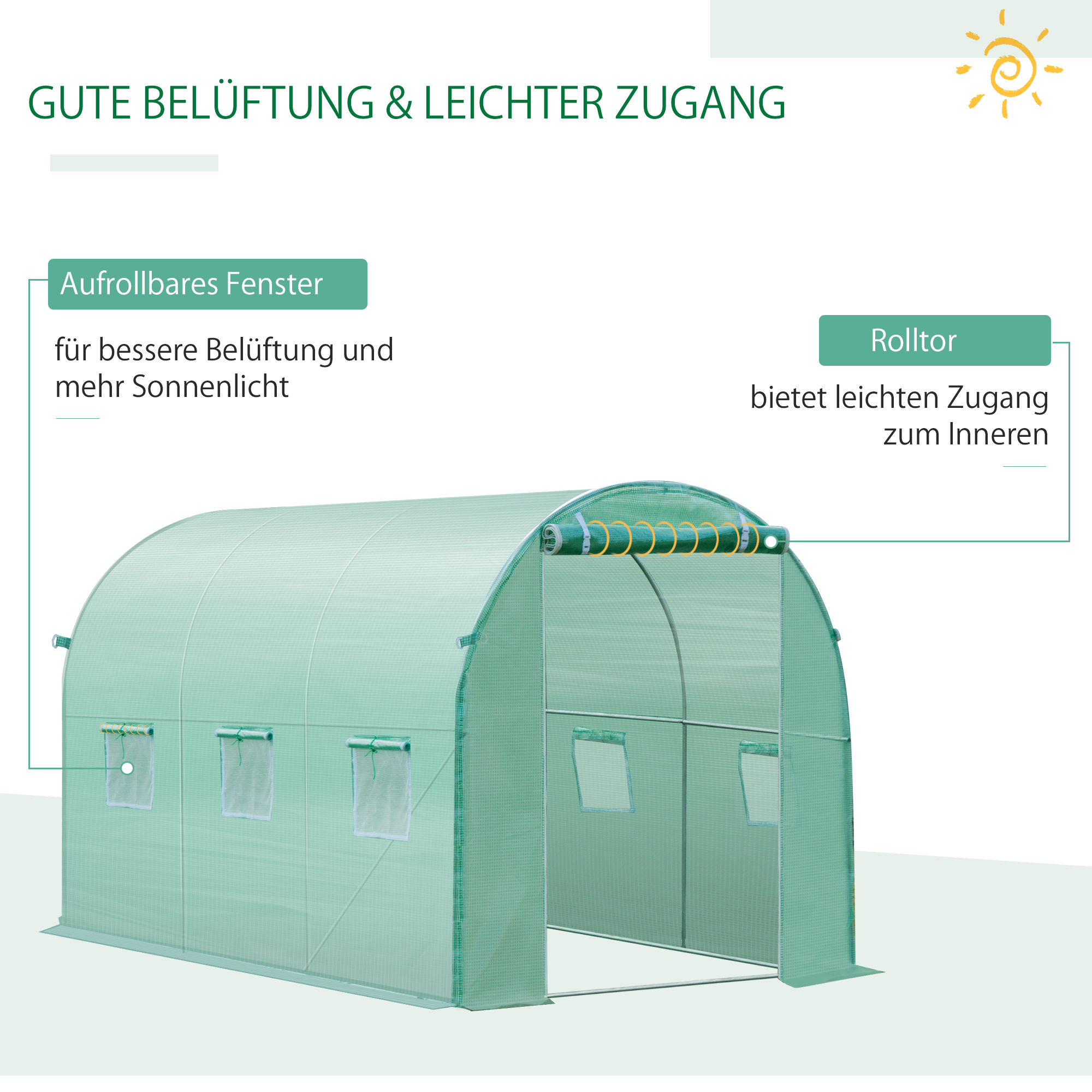 Gewächshausfolie, 3 x 2 x 2 m, wasserdichte Gartenplane mit UV-Schutz, Kunststoff-Folie, Abdeckplane für Treibhaus, Folientunnel, Tunnelfolie für Außenbereich, Grün