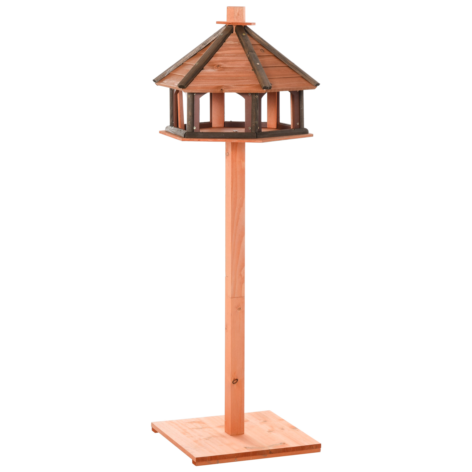 Vogelhaus mit Ständer wetterfestes Vogelfutterhaus mit wetterfestem Dach Futterhaus aus Holz für Wildvögel Ø52 x 130H cm Natur