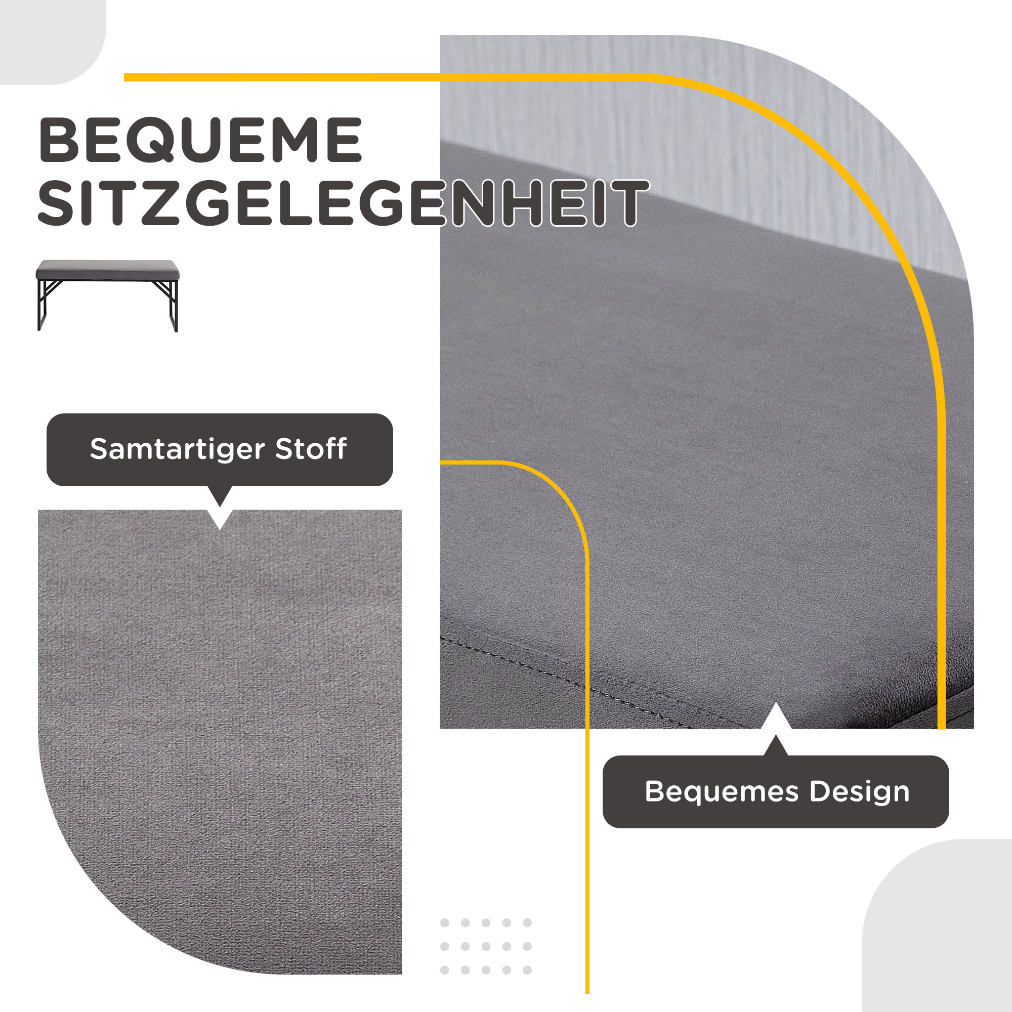 Sitzbank mit Polsterauflage, Schuhbank, Flurbank, inkl. Polster, Dunkelgrau + Schwarz