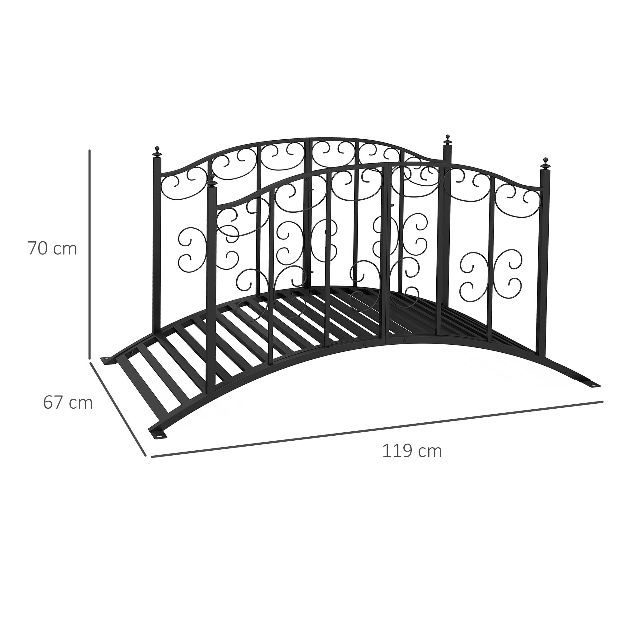 Vintage-Stil Metall-Gartenbrücke, Dekoration für Garten und Teich, 119x67x70 cm, Schwarz