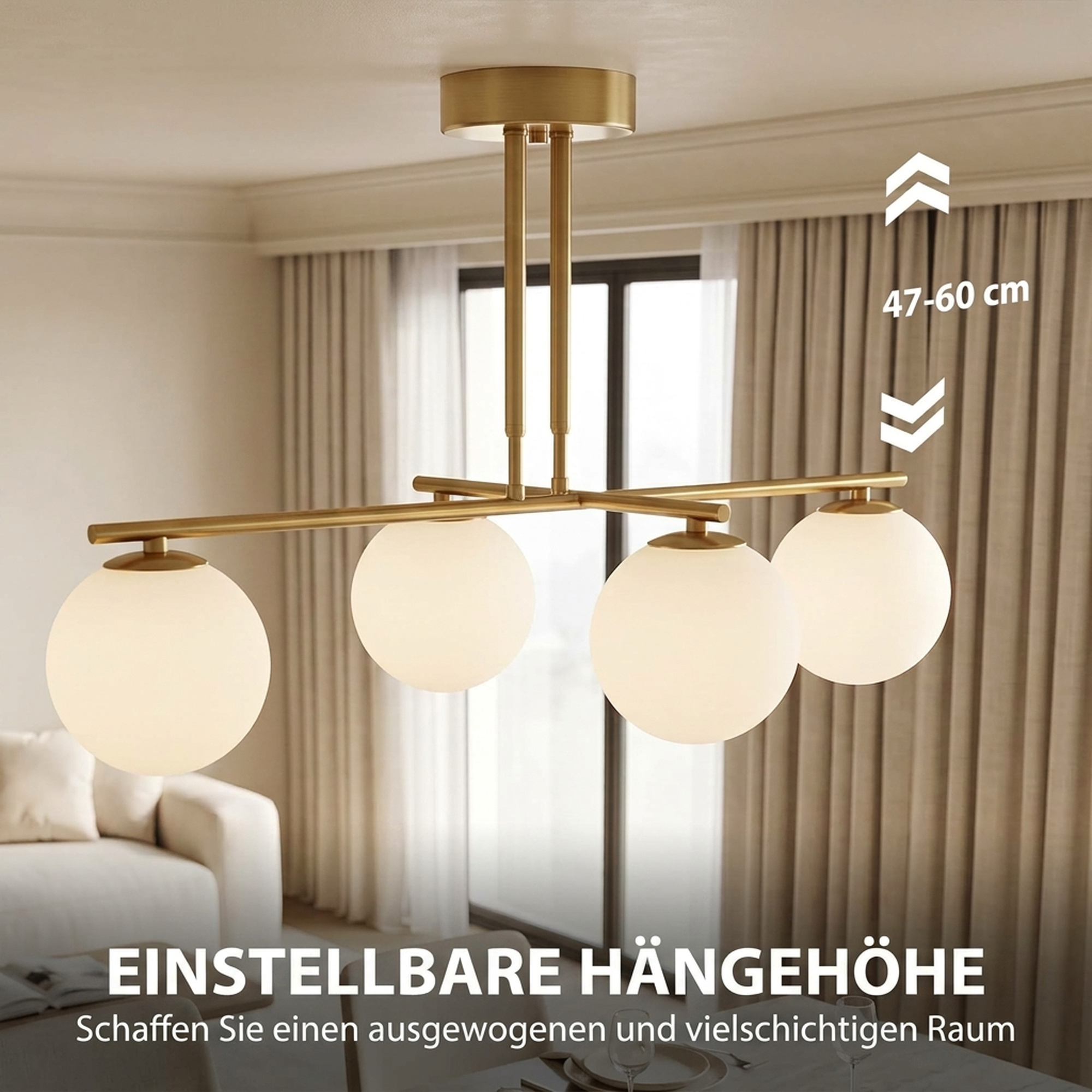 moderne Hängeleuchte mit 4 Kugelschirmen, höhenverstellbar und 350° drehbar, Weiß