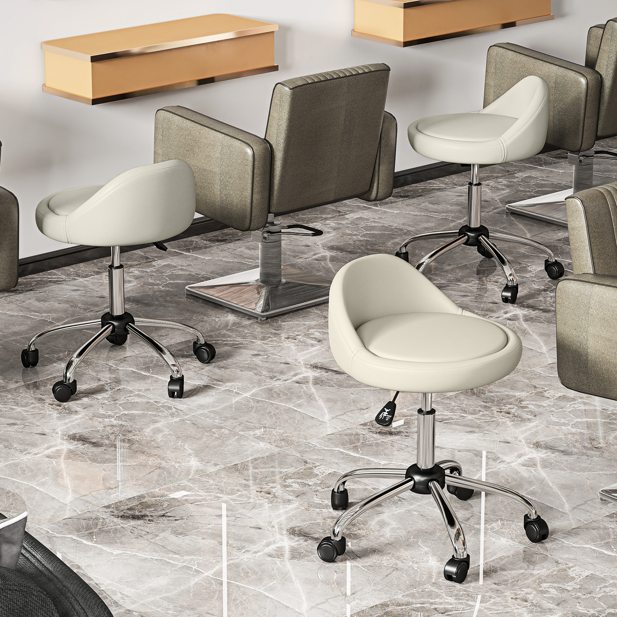 Arbeitshocker Drehhocker Rollhocker, höhenverstellbar, drehbare Sitzfläche, 50cm x 50 cm x 83 cm, Weiß