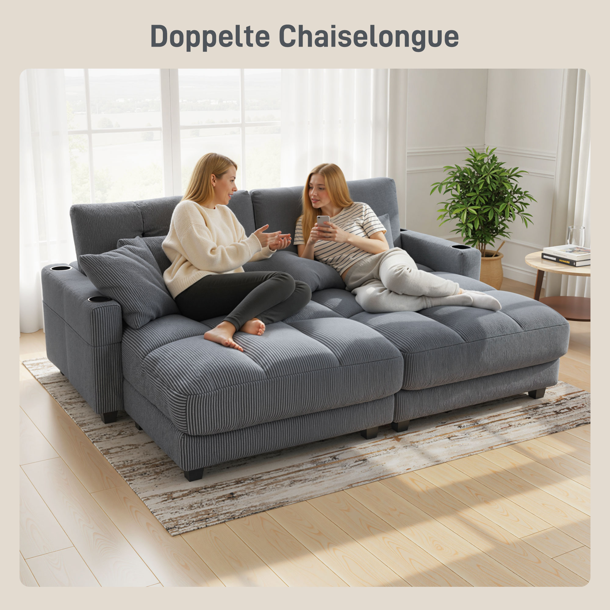 Sofa-Bett mit Kissen, Schaumstoff, zum Bett umwandelbar, Becherhalter, Grau