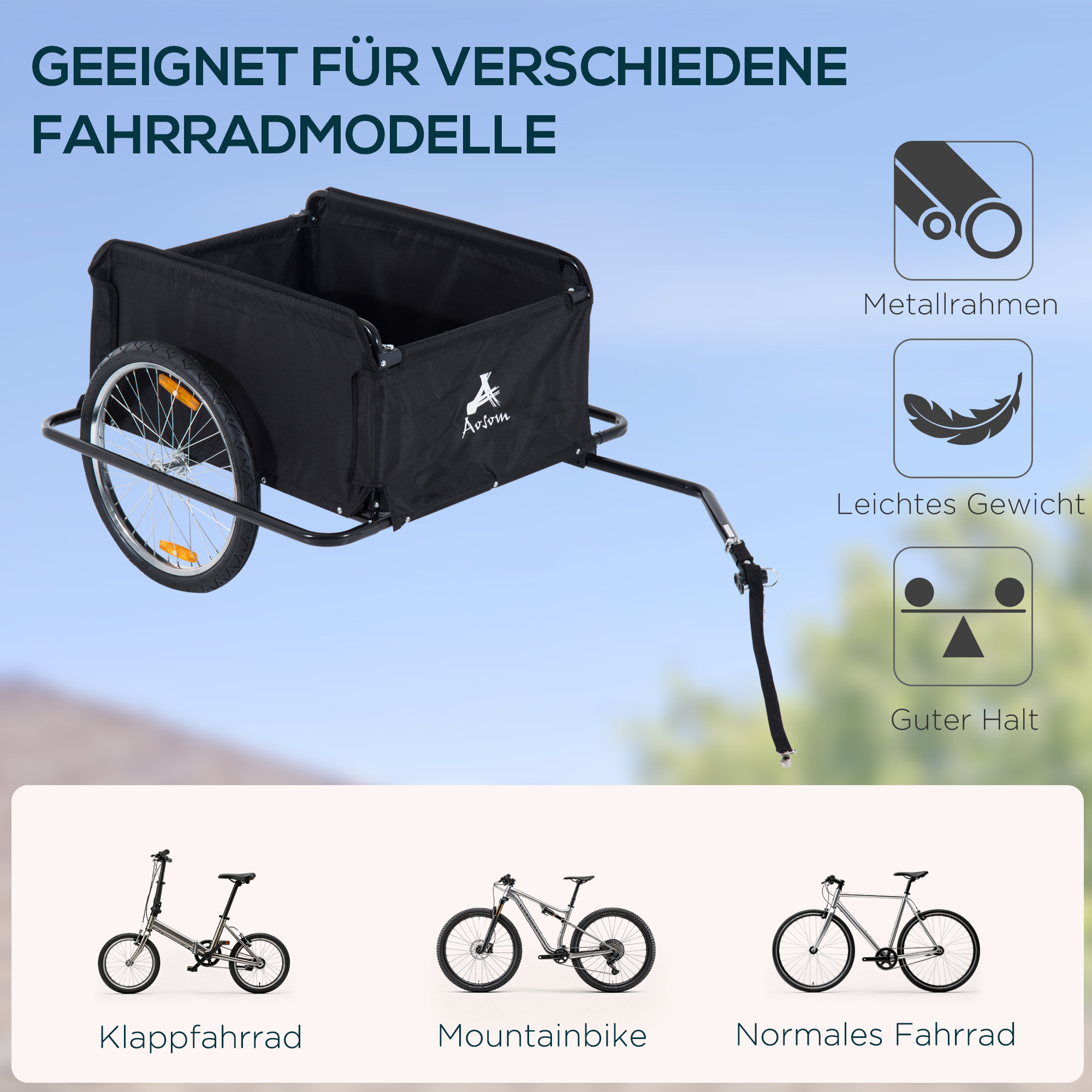 Fahrradanhänger Klappbar Lastenanhänger mit Kupplung,Transportwagen bis 40 kg belastbar, Transportanhänger Anhänger für Fahrrad Handwagen 140 x 88 x 60 cm