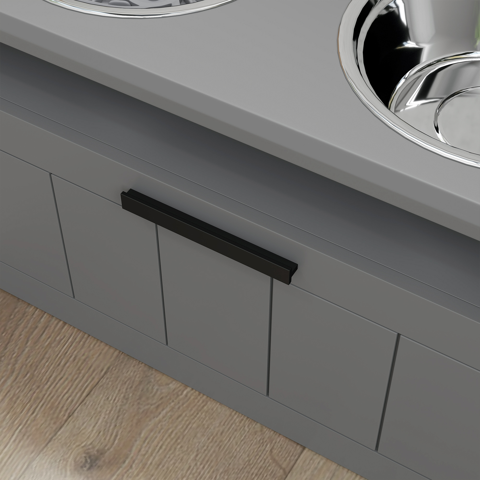 Futterstation für große Hunde, mit 2 Edelstahlnäpfen, Schublade, Futterspender für Haustiere, MDF, Stahl, Grau