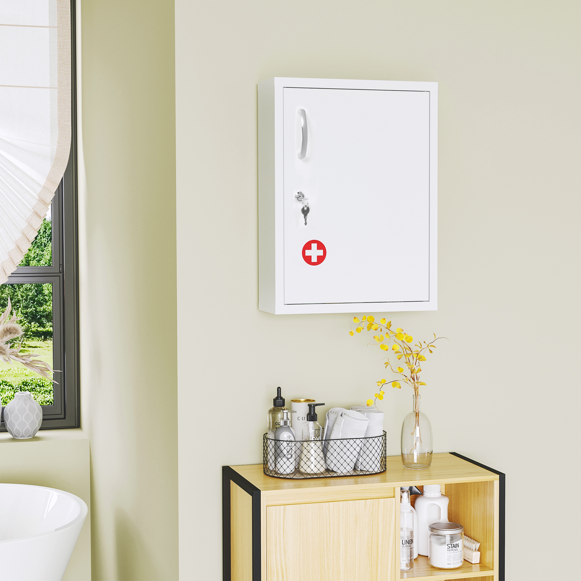 Medizinschrank, 3 Fächer, abschließbar, mit Rezeptfach, stabiles Stahlgehäuse, weiß, 40 x 15 x 53,5 cm