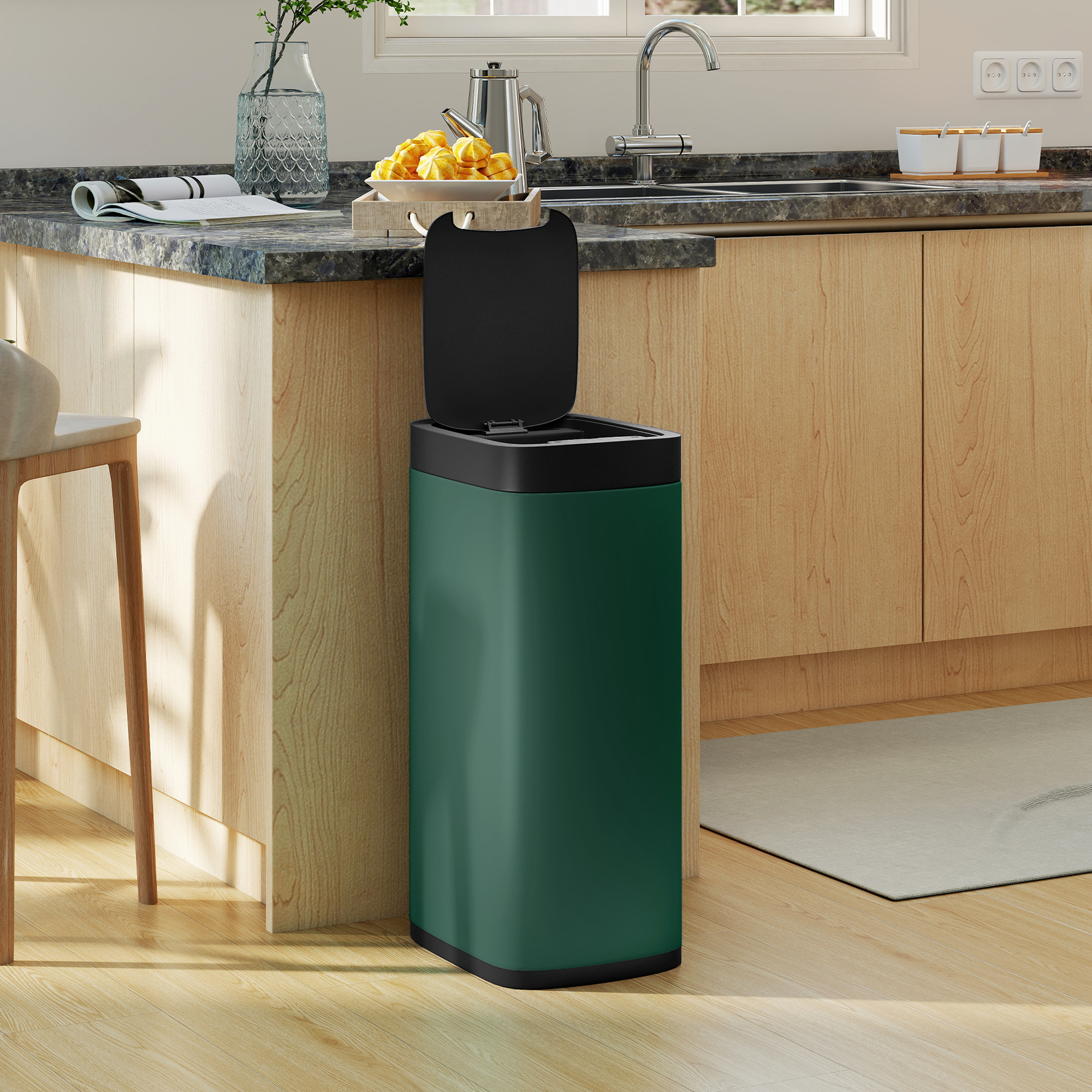 50L Sensor-Mülleimer, berührungslos Küchenmülleimer mit Bewegungssensor, fingerabdruckresistent