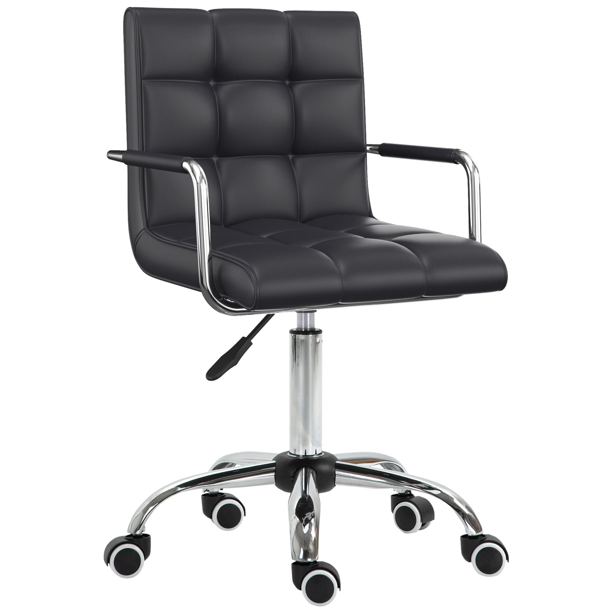 Bürostuhl im Retrodesign, höhenverstellbar, 5 Rollen, 52,5 cm x 54 cm x 99 cm, Schwarz
