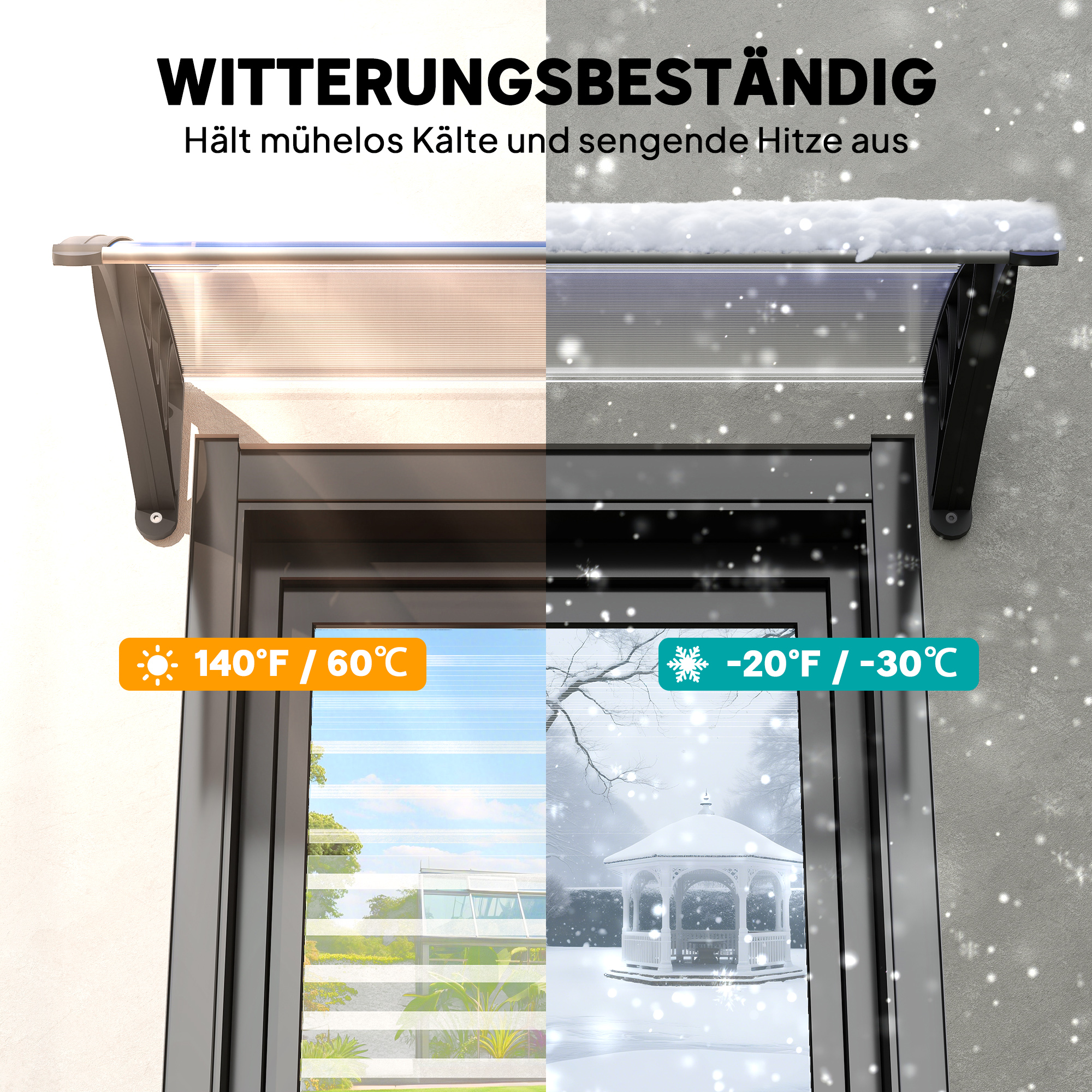 Vordach Haustürvordach 100 x 75 cm Pultvordach Überdachung Polycarbonat Transparent