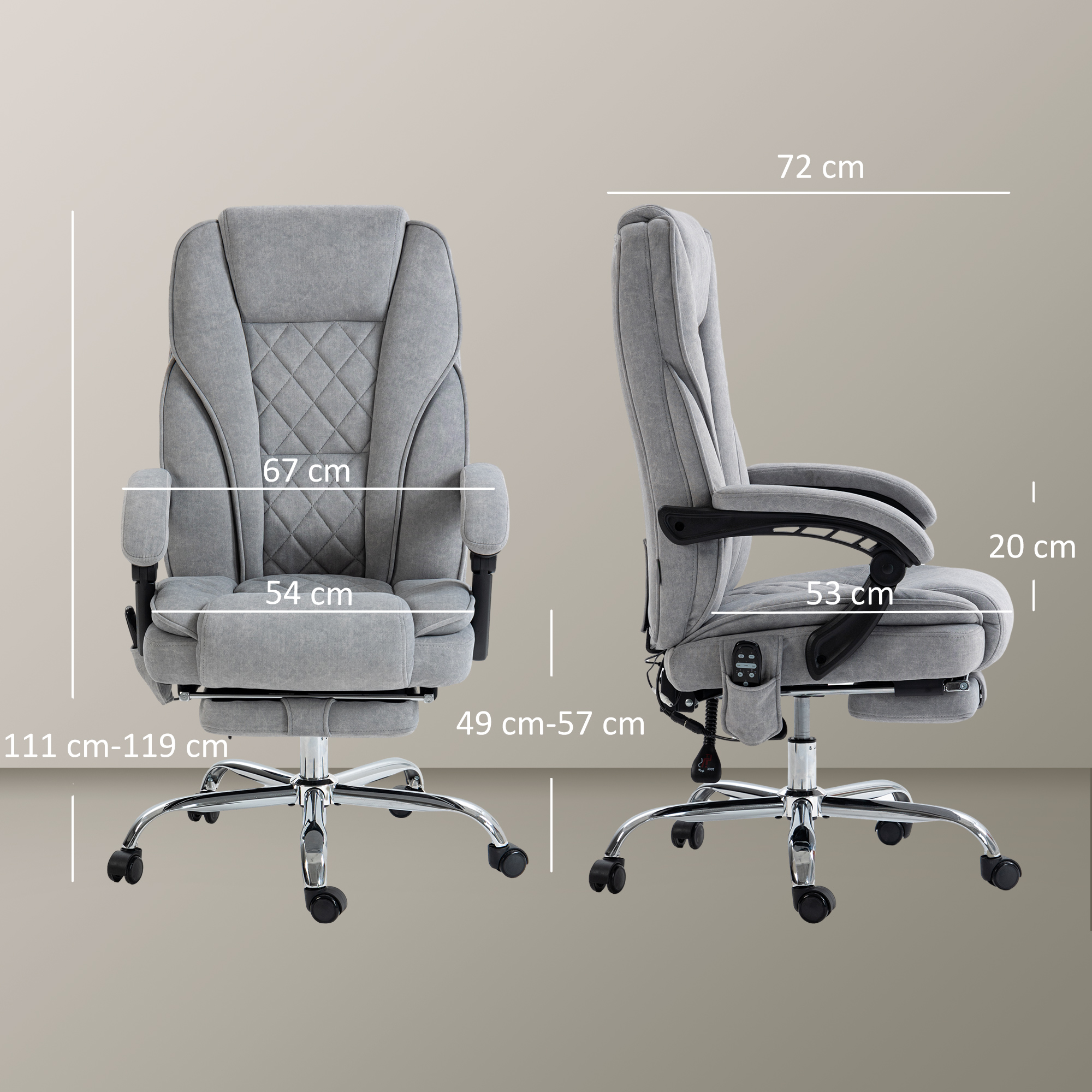 ergonomischer Bürostuhl mit Massagefunktion, Fußstütze, drehbar, rollbar, Grau