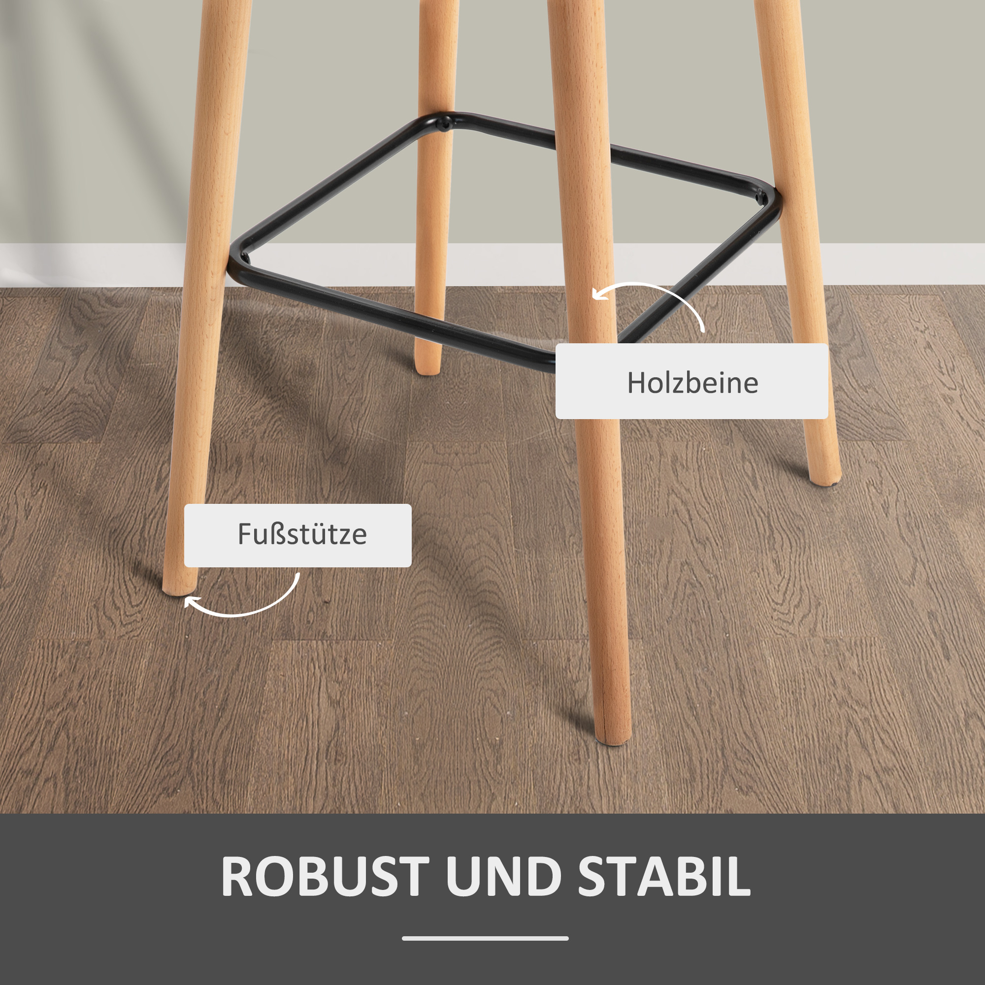 2er-Set Barhocker, inkl. Fußstütze, Massivholz, 55 cm x 48c m x 100 cm,  Beige