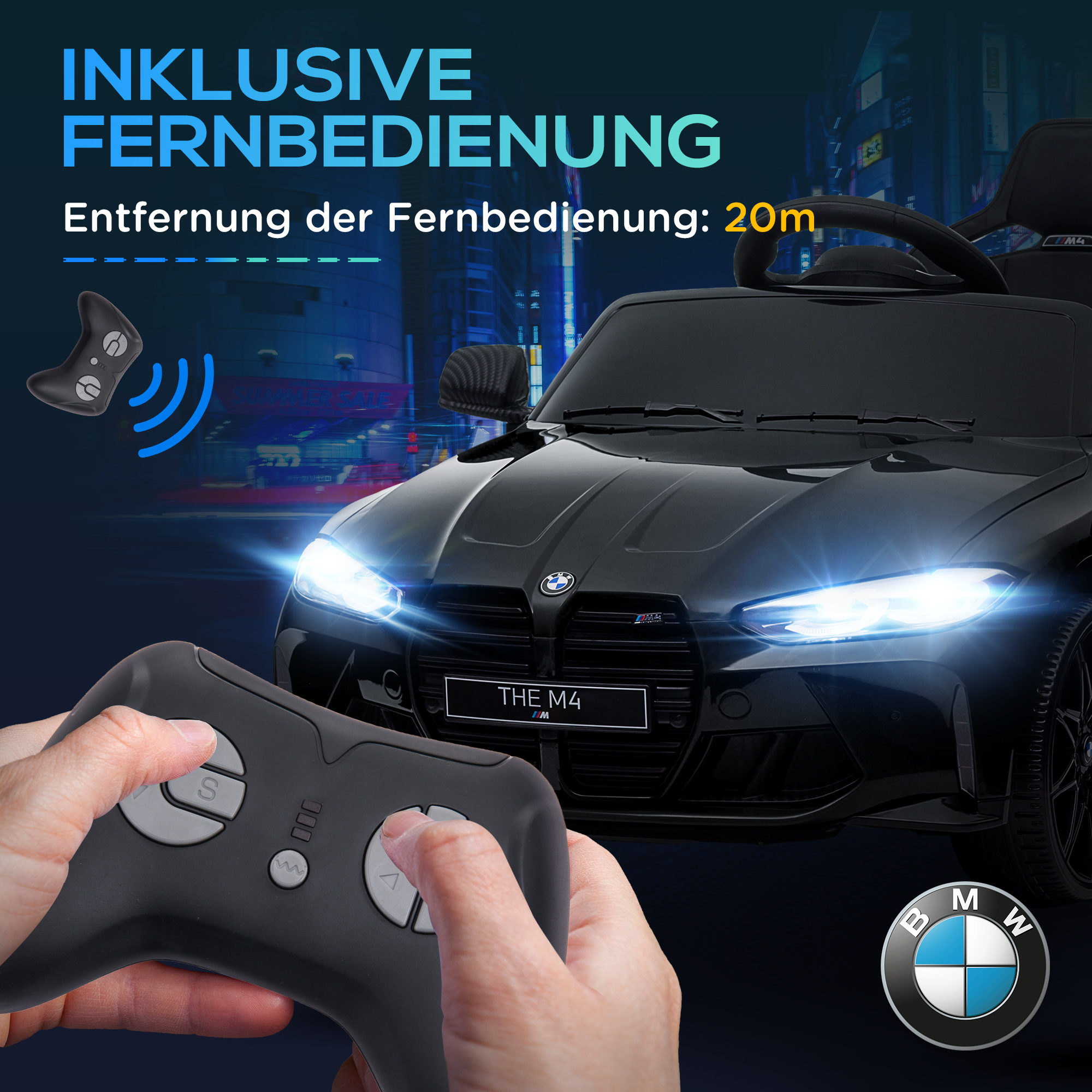 Elektro Kinderauto BMW M4, Sound & Licht, 3-5 km/h, inkl. Fernsteuerung, für 3-5 Jahre, Schwarz