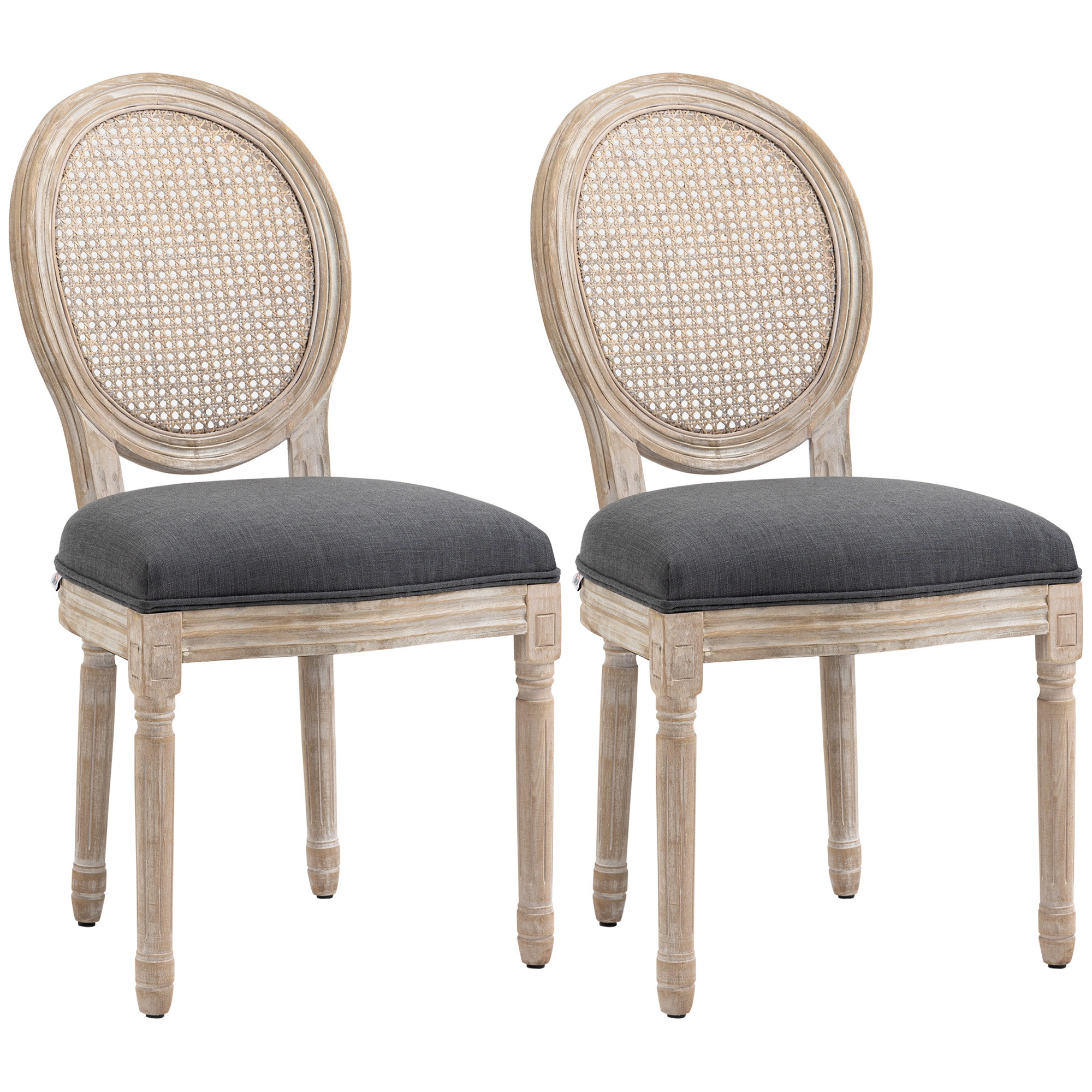 Küchenstühle im 2er-Set, weich gepolstert, Vintage-Design, Rattanoptik, Grau