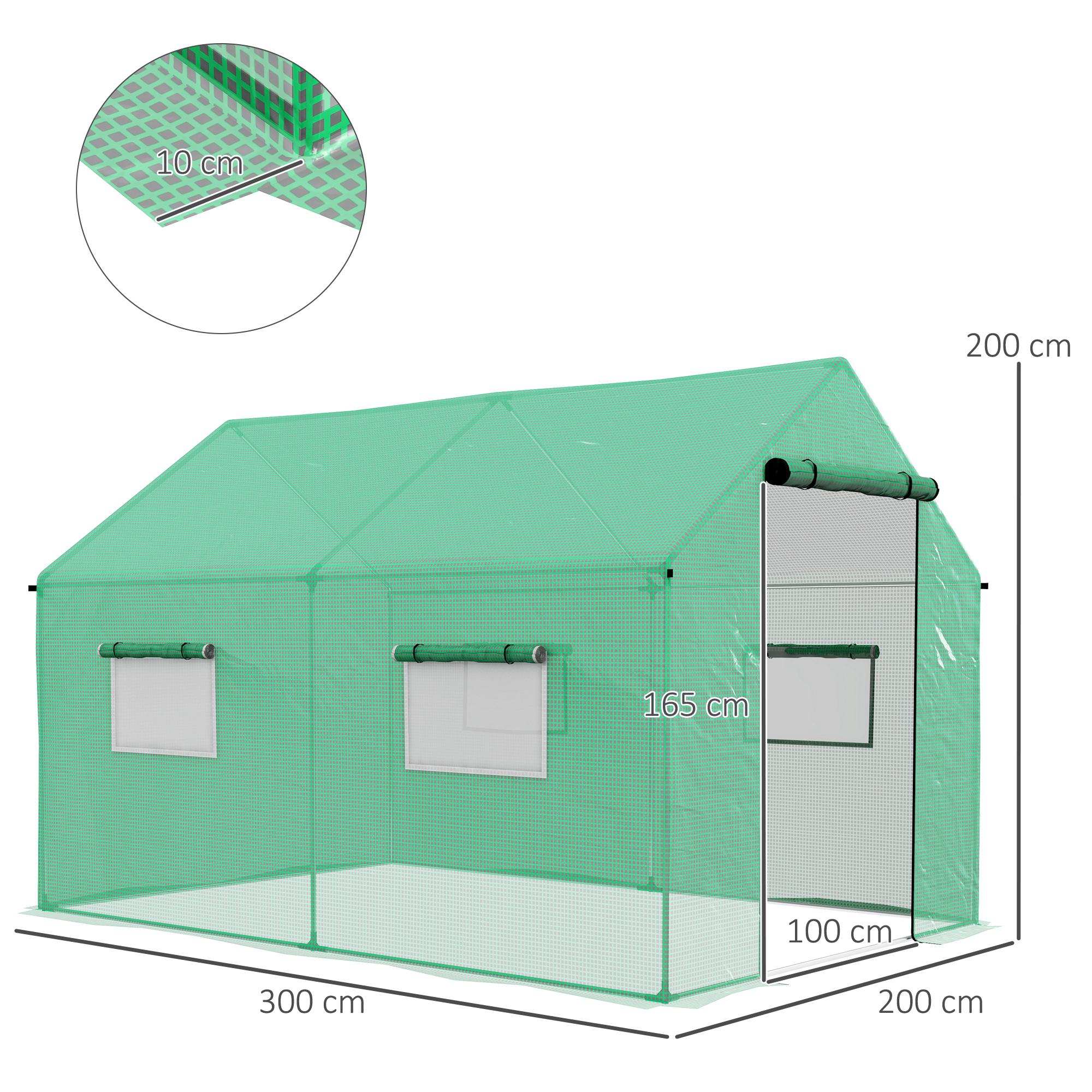 Tunnelgewächshaus, aufrollbare Tür und Fenster, verzinkter Stahlrahmen, 2x3x2m, Grün