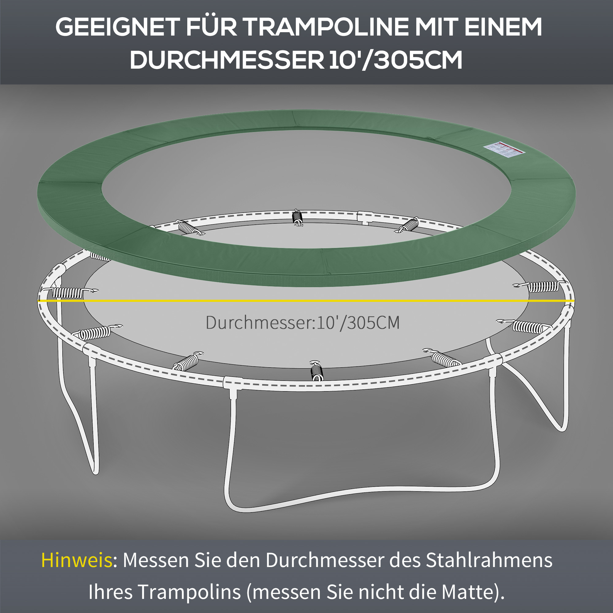 Trampolin Randabdeckung Ø305 cm breit, Reißfest UV-resistent Federabdeckung, Wasserabweisend, Trampolinzubehör Randschutz Sicherheitsnetz Ersatzteile für Gartentrampoline, Grün