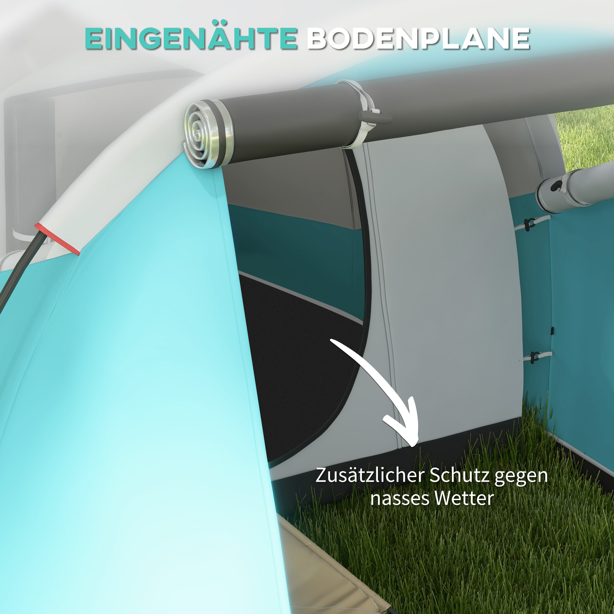 Campingzelt für 3 Personen, separate Wohn- & Schlafräume, 460L x 260B x 190H cm, Blau