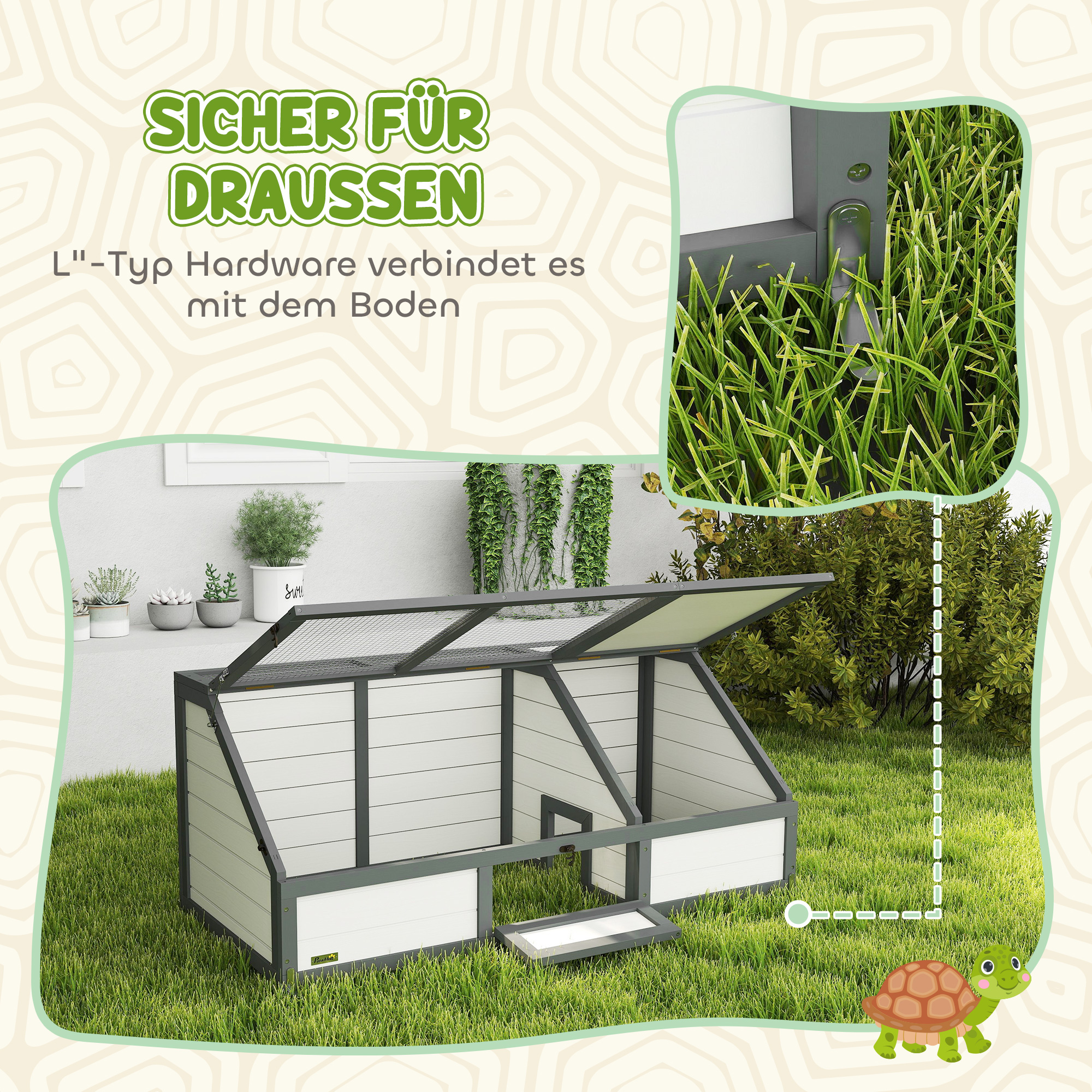 Schildkrötenbox, Outdoor Schildkrötengehege, bodenloses Design, leicht zu öffnen, Schildkrötenhaus, Weiß