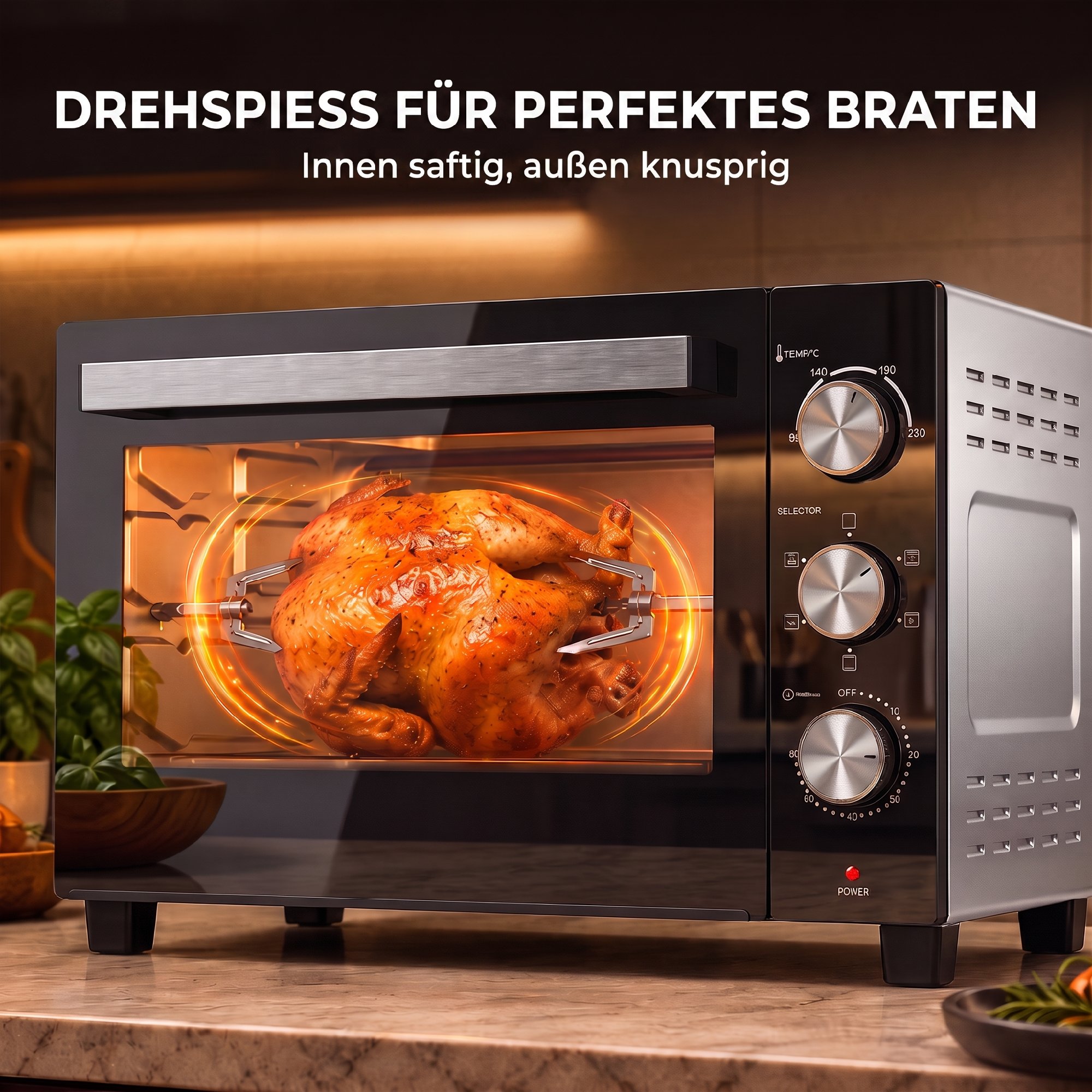 36 L Miniofen mit Umluft, 90–230 °C Temperaturregelung, 1500 W