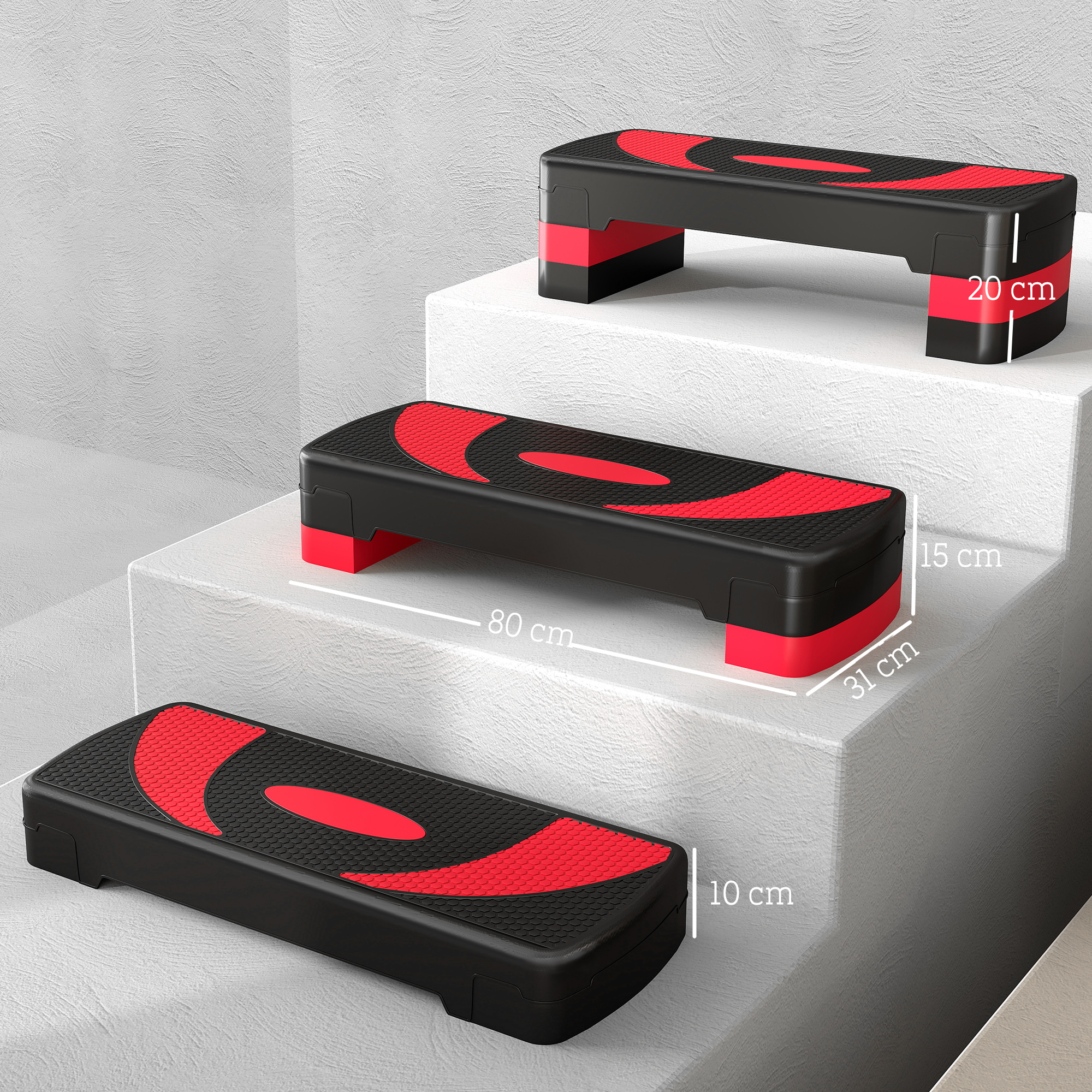Aerobic-Stepper, höhenverstellbar, für Indoor und Outdoor, Belastbarkeit bis 150 kg, 80 x 31 x 10-20 cm, Rot