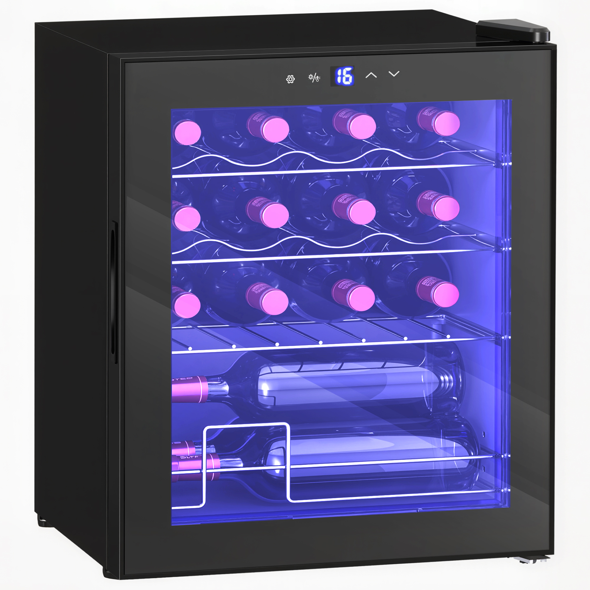 freistehender Weinkühlschrank, 16 Flaschen, für Hausbar, Wohnzimmer, Küche Touchscreen, Glastür, LED-Beleuchtung