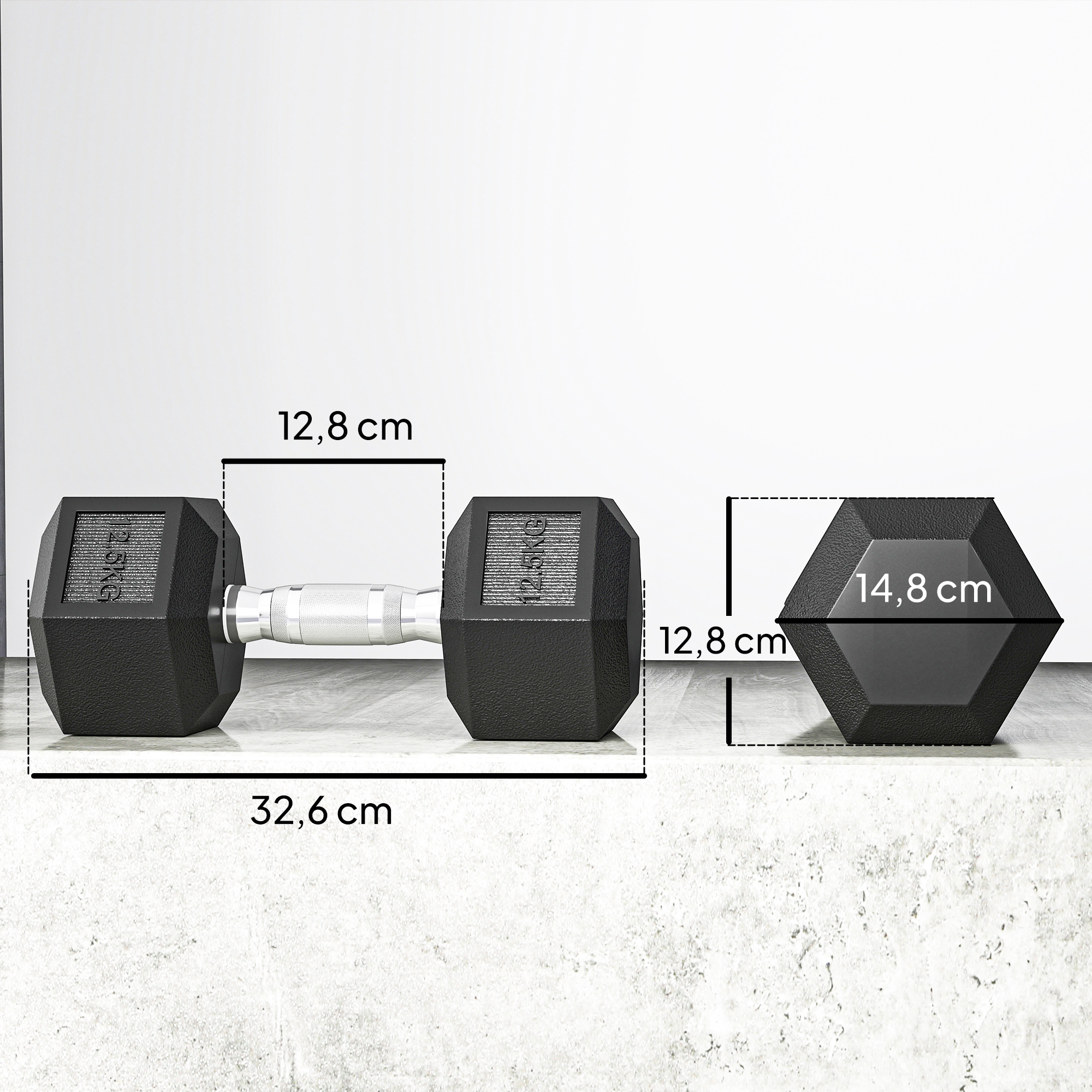 Hanteln mit gerändeltem Griff, Kurzhantel aus Gusseisen, 2 x 12,5 kg für Zuhause, Fitnessstudio, Krafttraining
