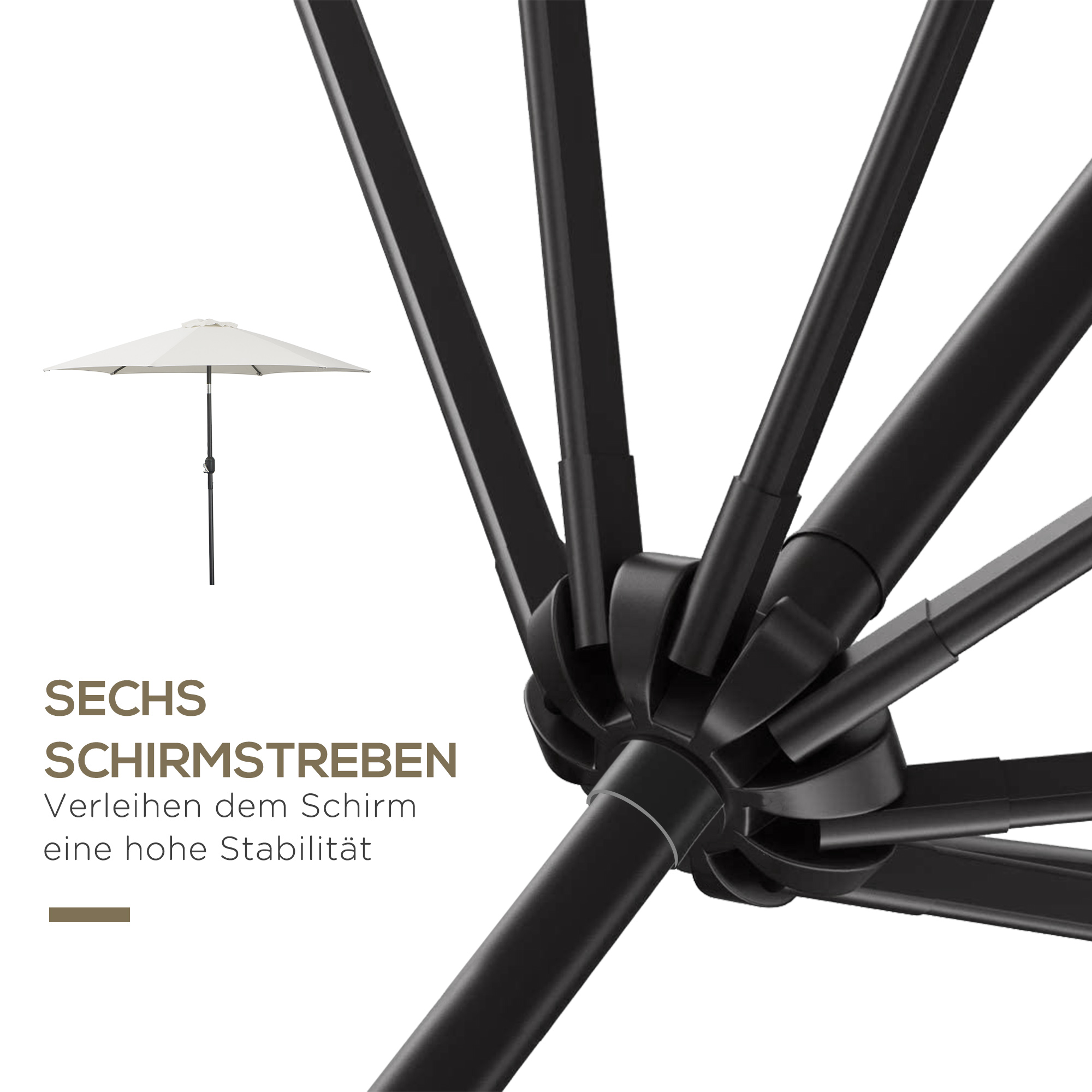 Knickschirm Sonnenschirm Gartenschirm Marktschirm mit Handkurbel Alu 180/? Polyester Beige ?2,6 x 2,35 m