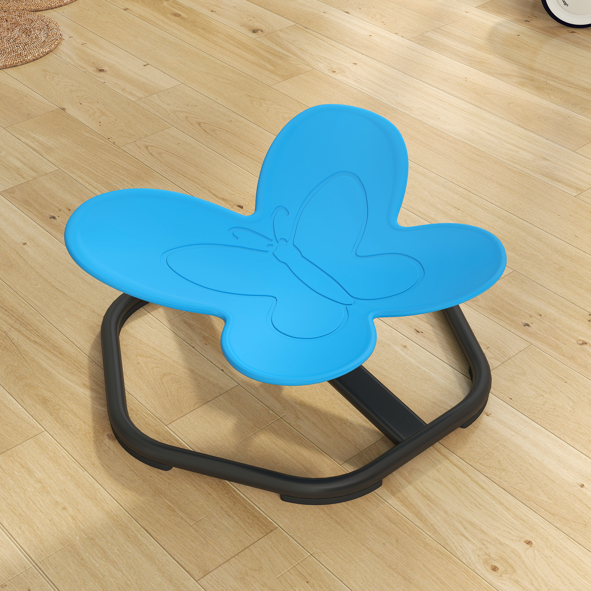 Sensorischer Drehstuhl für Kinder, Schmetterlings-Form, fördert Balance und Koordination, Kunststoff, Metall, Blau
