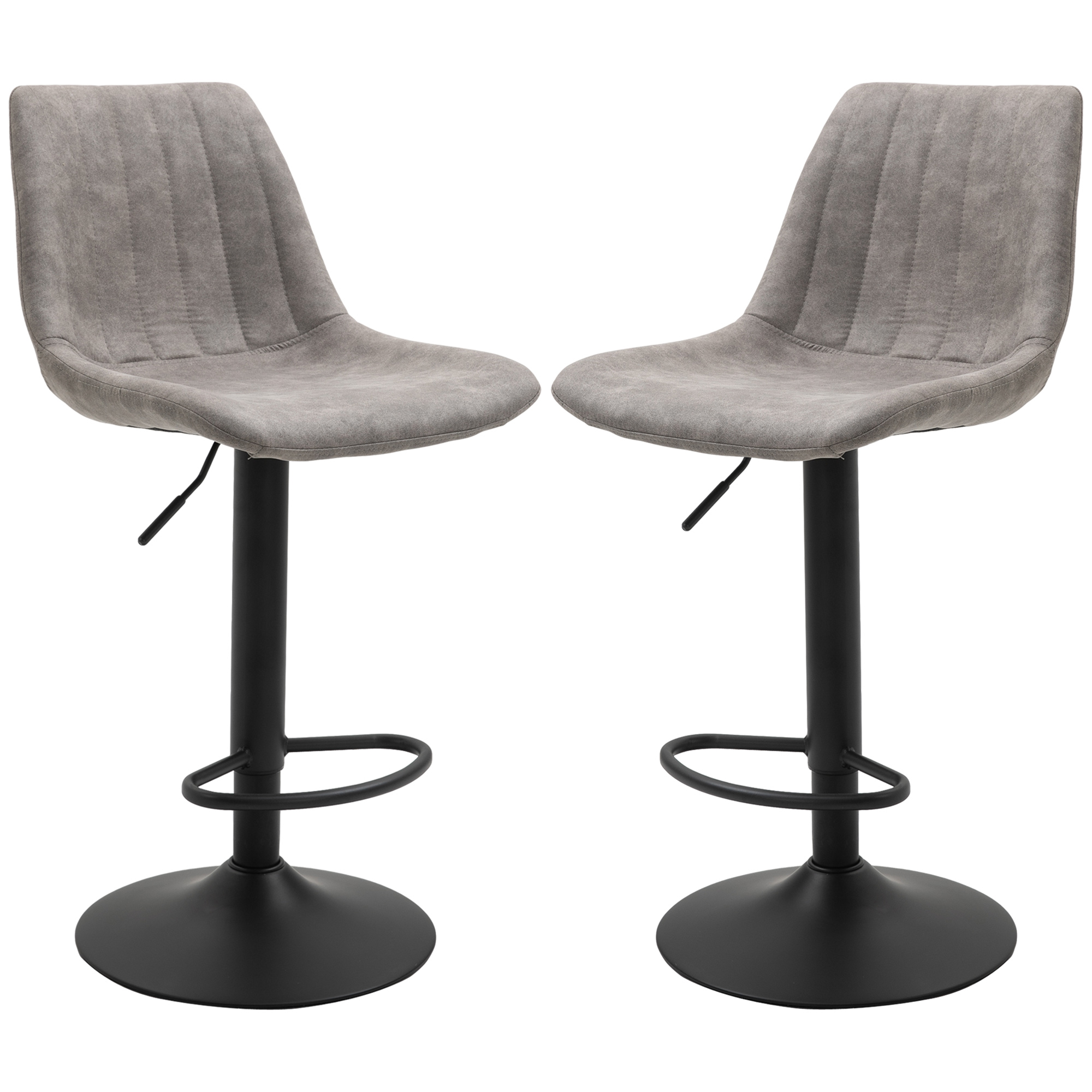 2er-Set Barhocker im Retrodesign, inkl. Fußstütze, höhenverstellbar, Gaslift, Grau + Schwarz