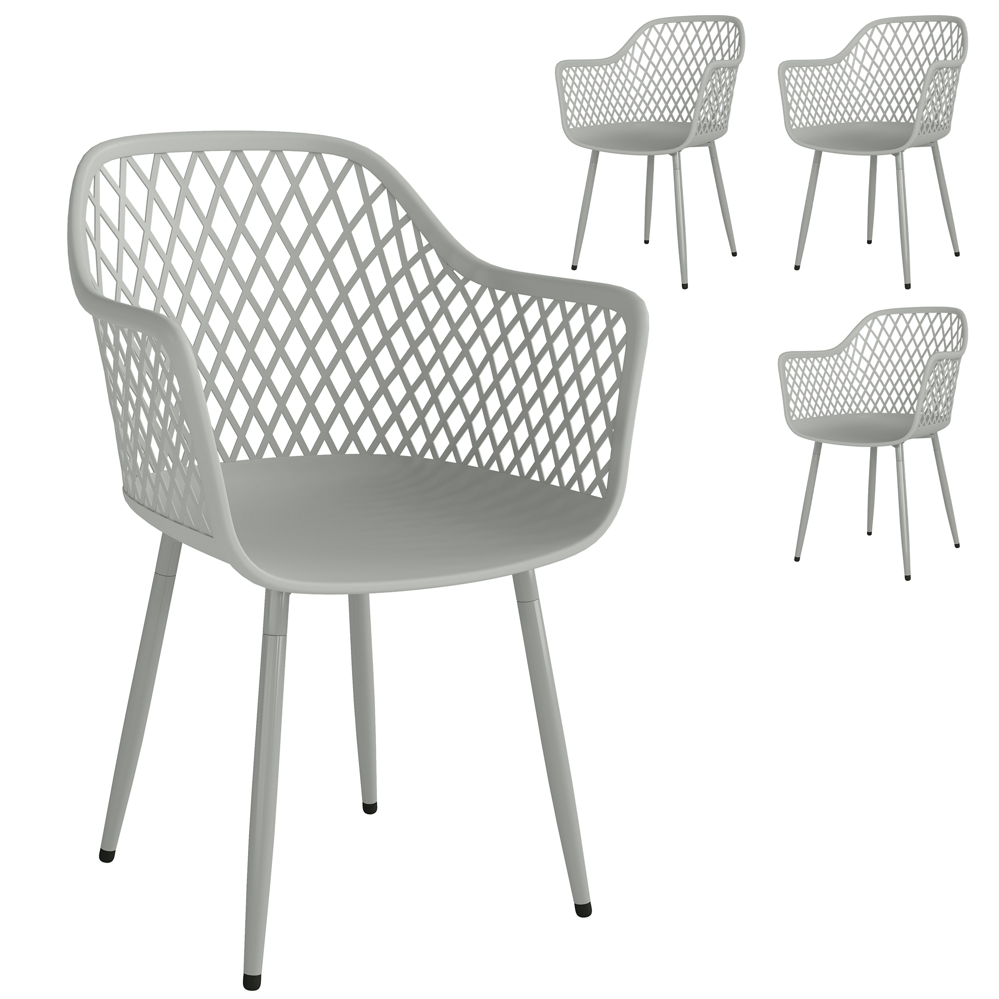 Gartenstuhl 4er Set UV-beständige Gartenstühle aus Kunststoff mit Armlehne Rückenlehne 56 x 51 x 84 cm Grau