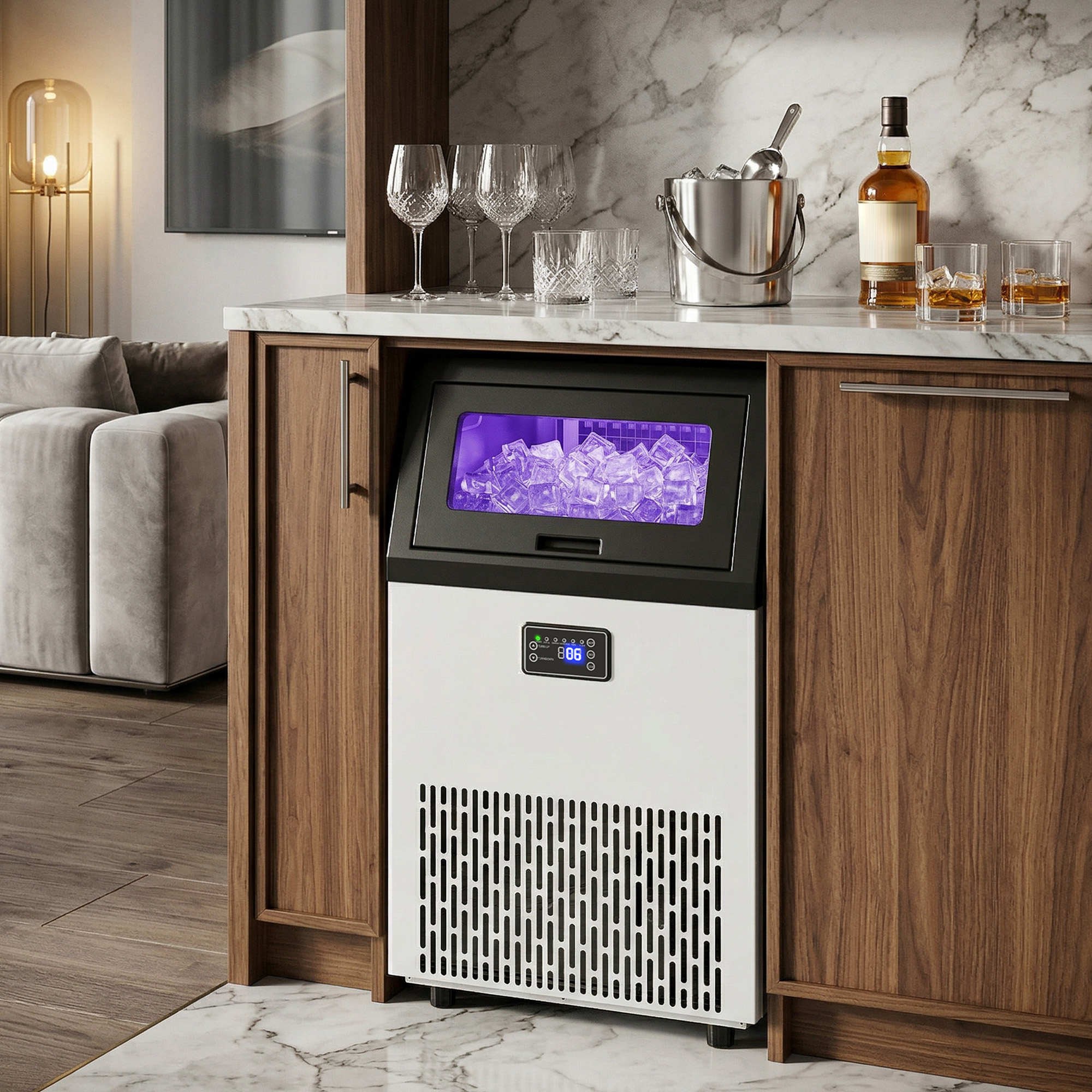 Eiswürfelmaschine, 55 kg/24h Edelstahl Unterbau- oder freistehende Eiswürfelmaschine mit 13 kg Speicher