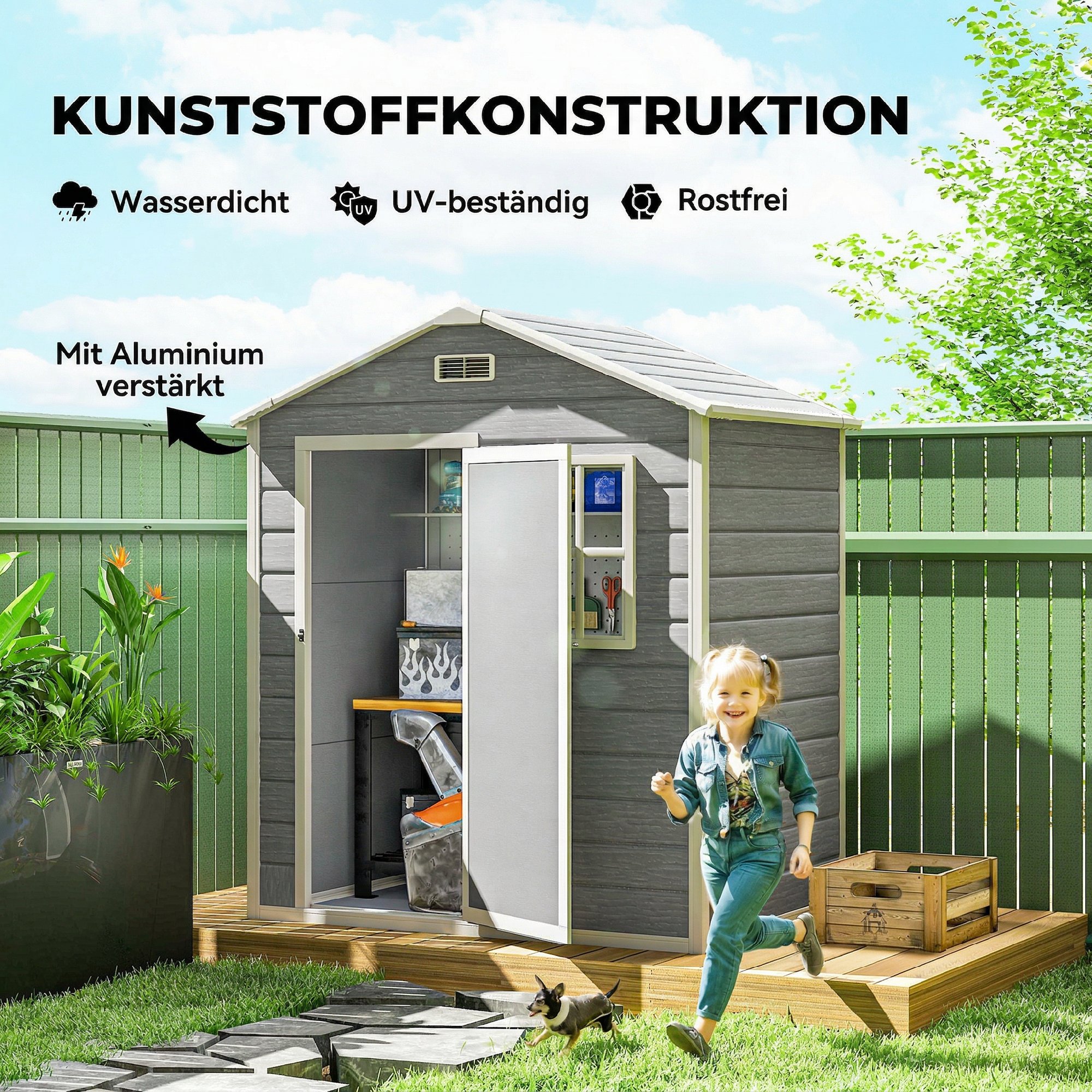 Gerätehaus 1,9m² 182 x 121 x 200cm Geräteschuppen mit Satteldach Boden Abschließbarer Tür