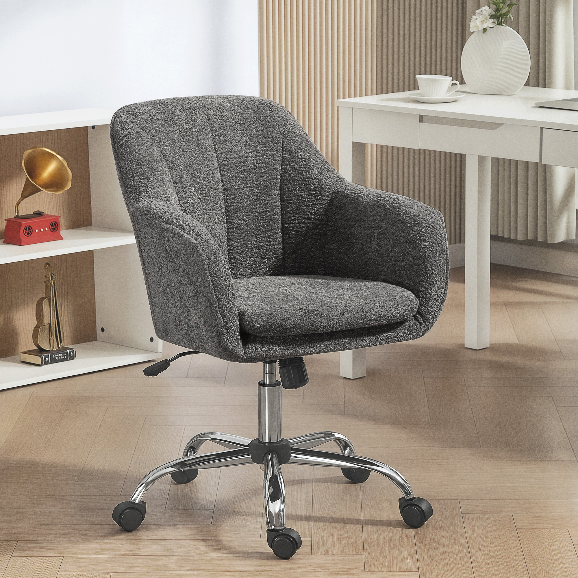 Home-Office Schreibtischstuhl mit Schaukel- und Drehfunktion, Computerstuhl mit Rollen für Erwachsene, Grau