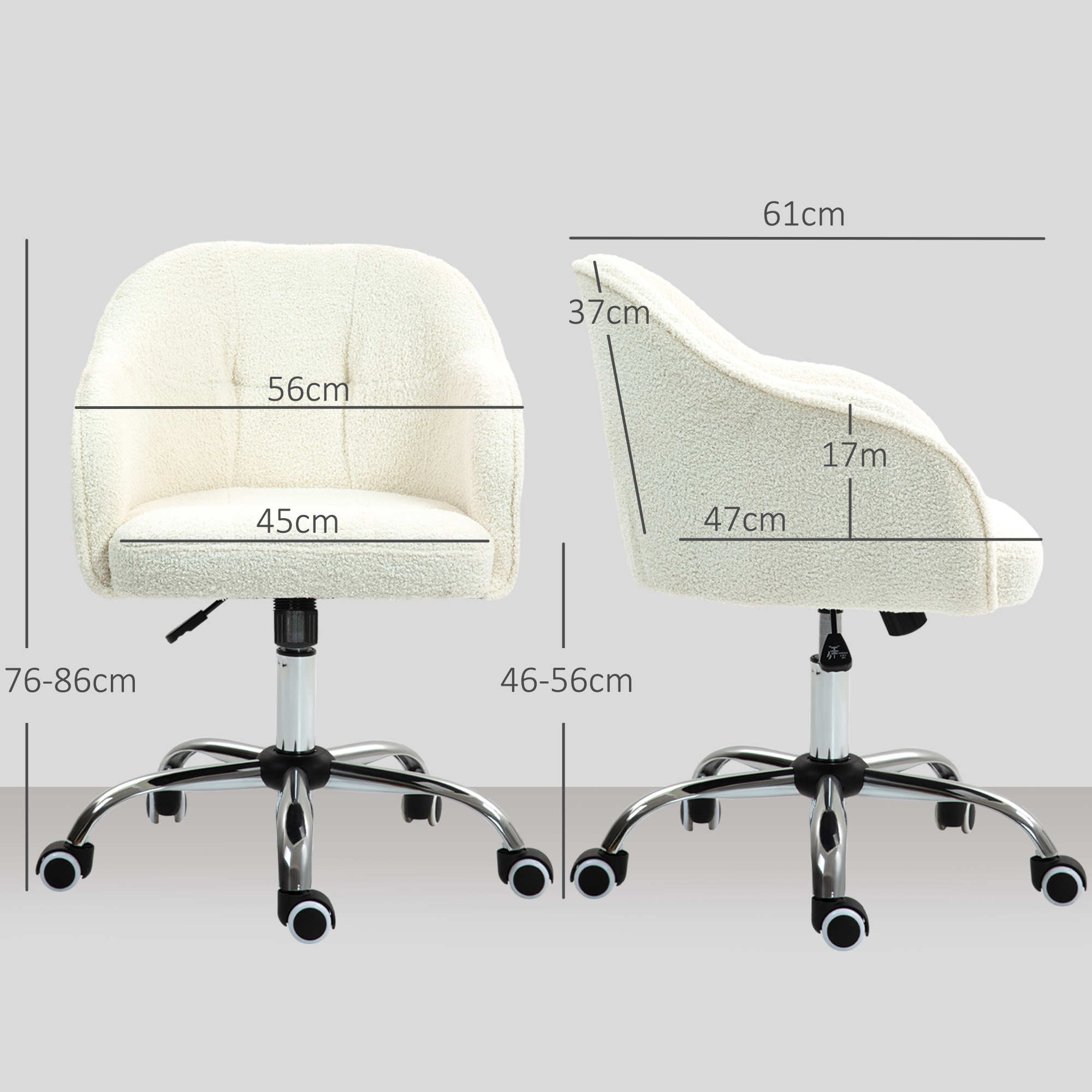 Homeoffice Stuhl, Ergonomisch Schreibtischstuhl mit Wippfunktion, Teddysamtoptik 56 x 61 x 86 cm Cremeweiß