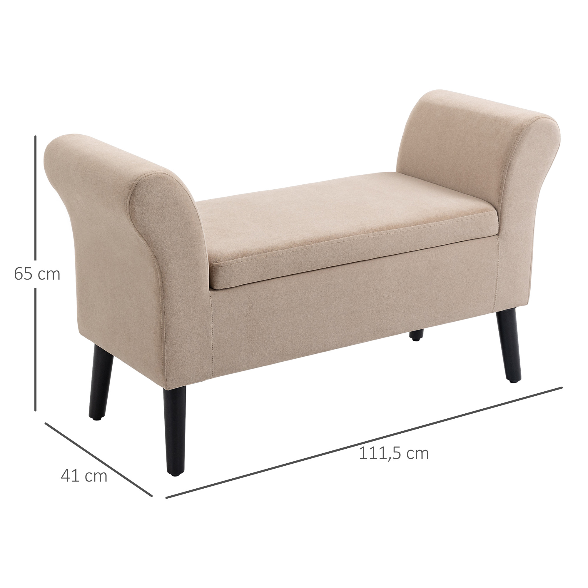 Polsterbank mit Stauraum, Truhenbank mit Armlehnen, 46 cm Sitzhöhe, samtartiges Polyester, 111,5 x 41 x 65 cm, Beige