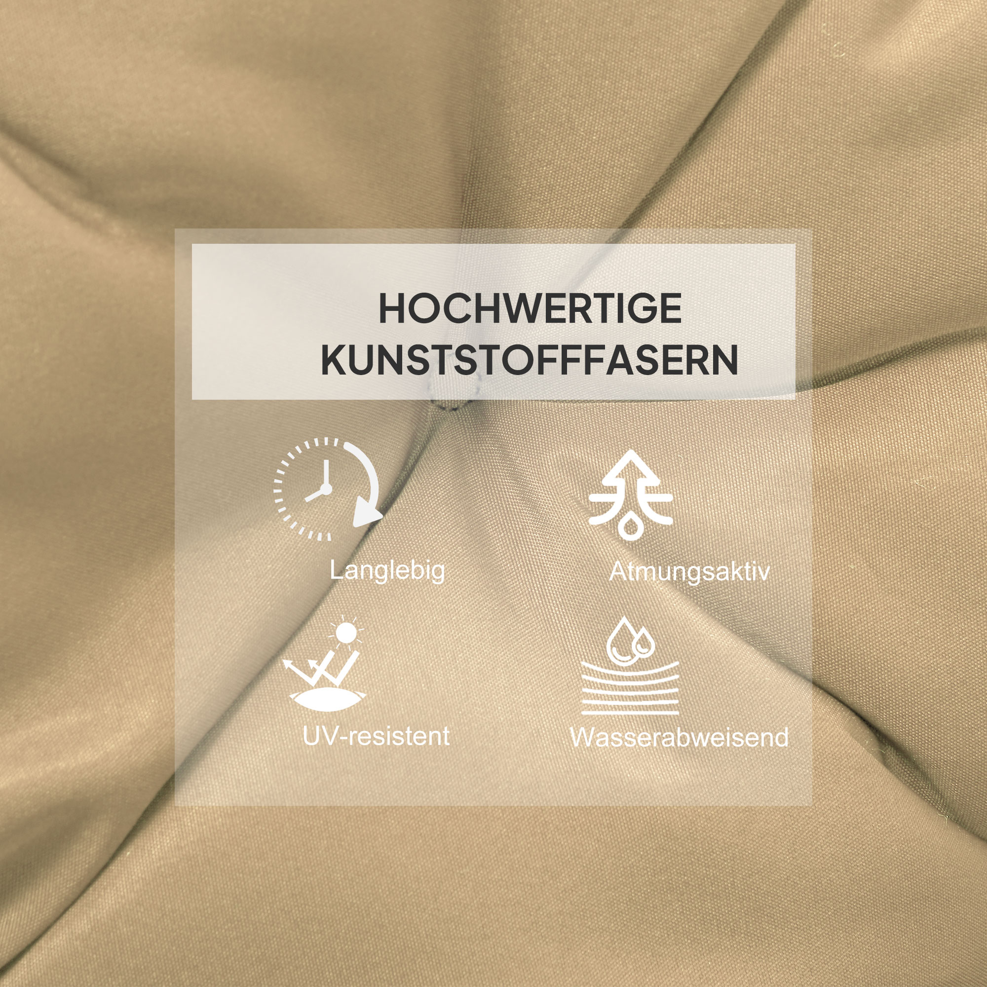 2er-Set Sitzkissen, 98 x 50 cm Stuhlkissen mit Bindebänder, Stoffbezug, 8cm dick Khaki