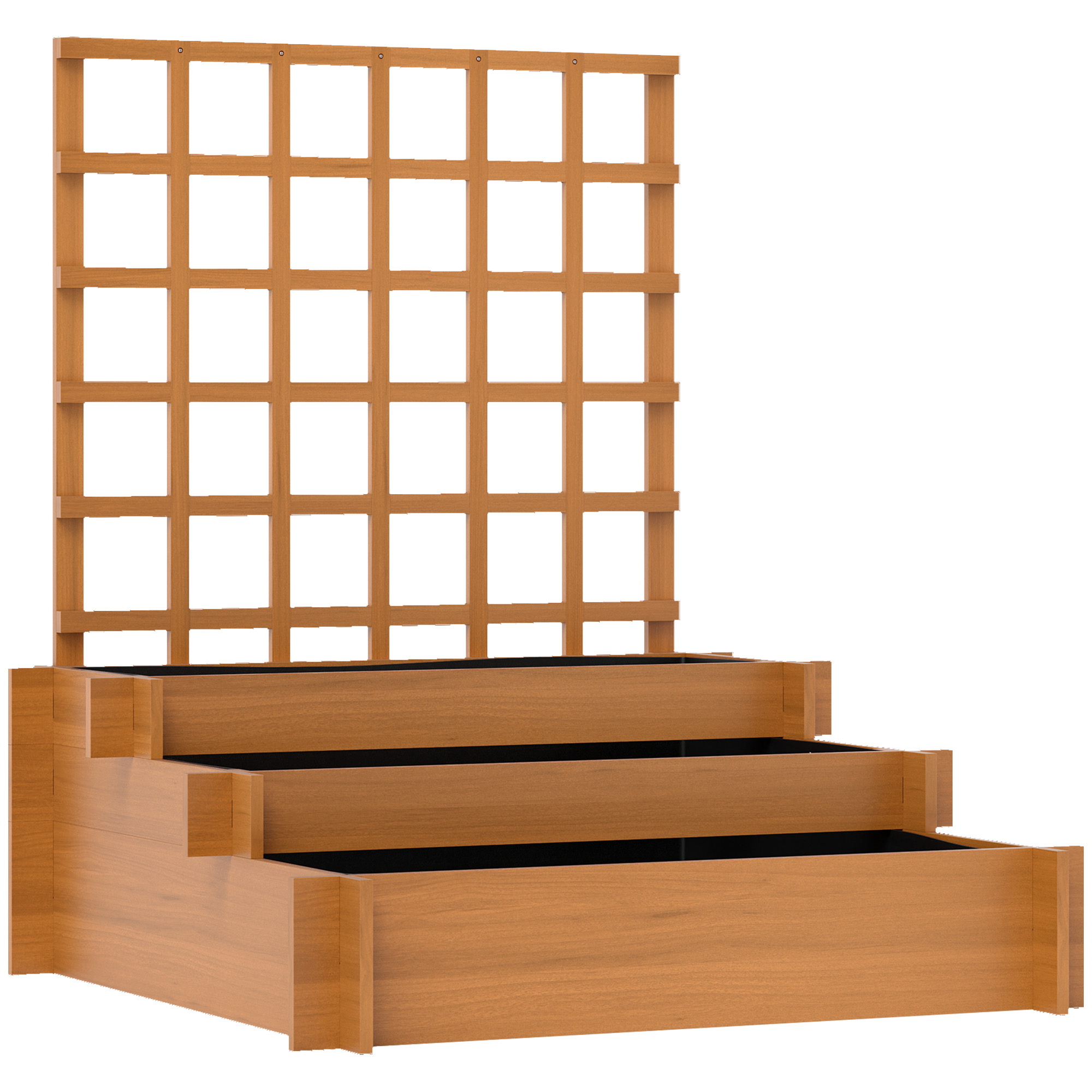 Hochbeet mit Rankhilfe, 3-stufig Blumenkasten mit Vliesstoff Tannenholz, Braun, 95 x 95 x 110 cm