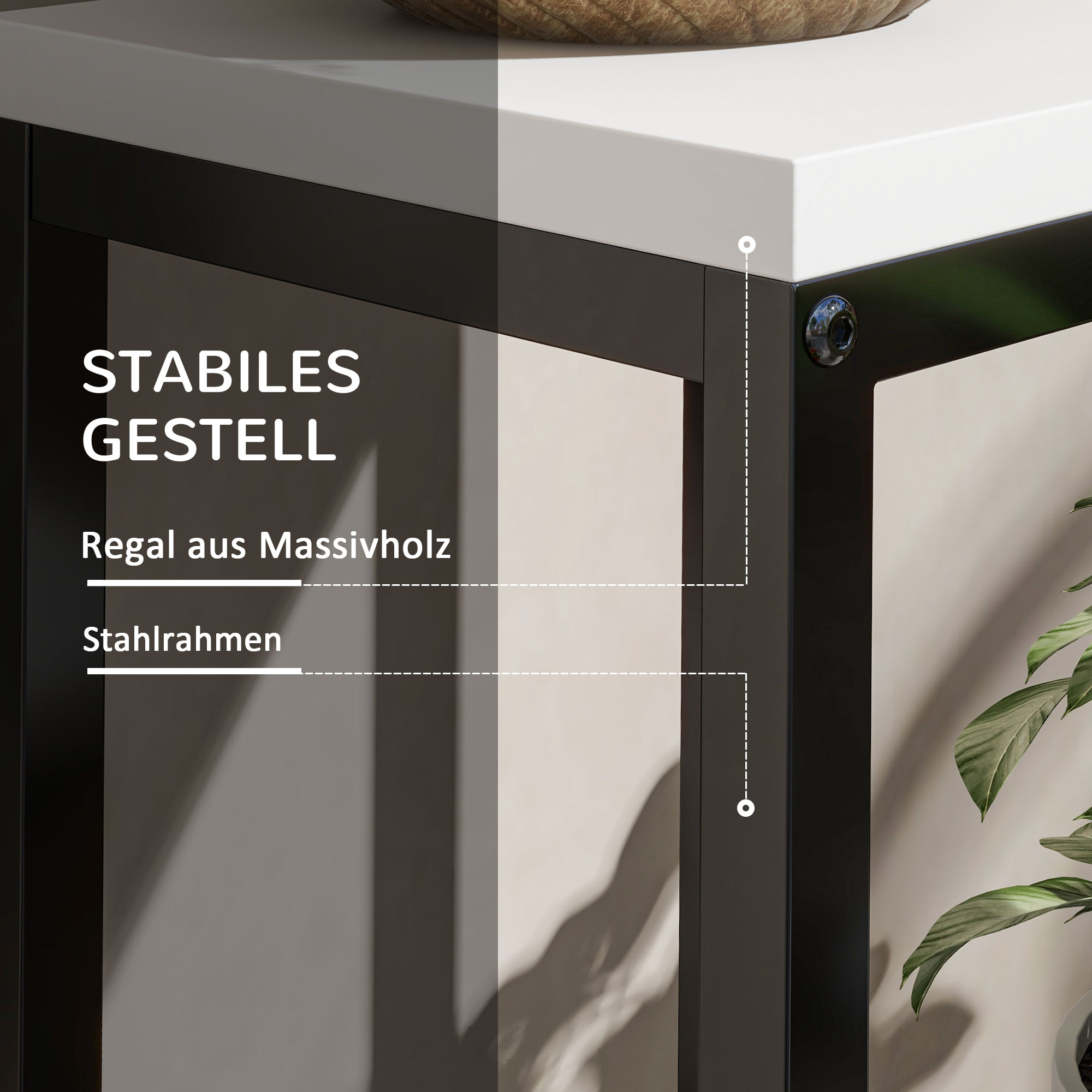 Blumenregal, 4 Etagen, Indoor & Outdoor, Metallrahmen, 34L x 34B x 70H cm, Schwarz+Weiß